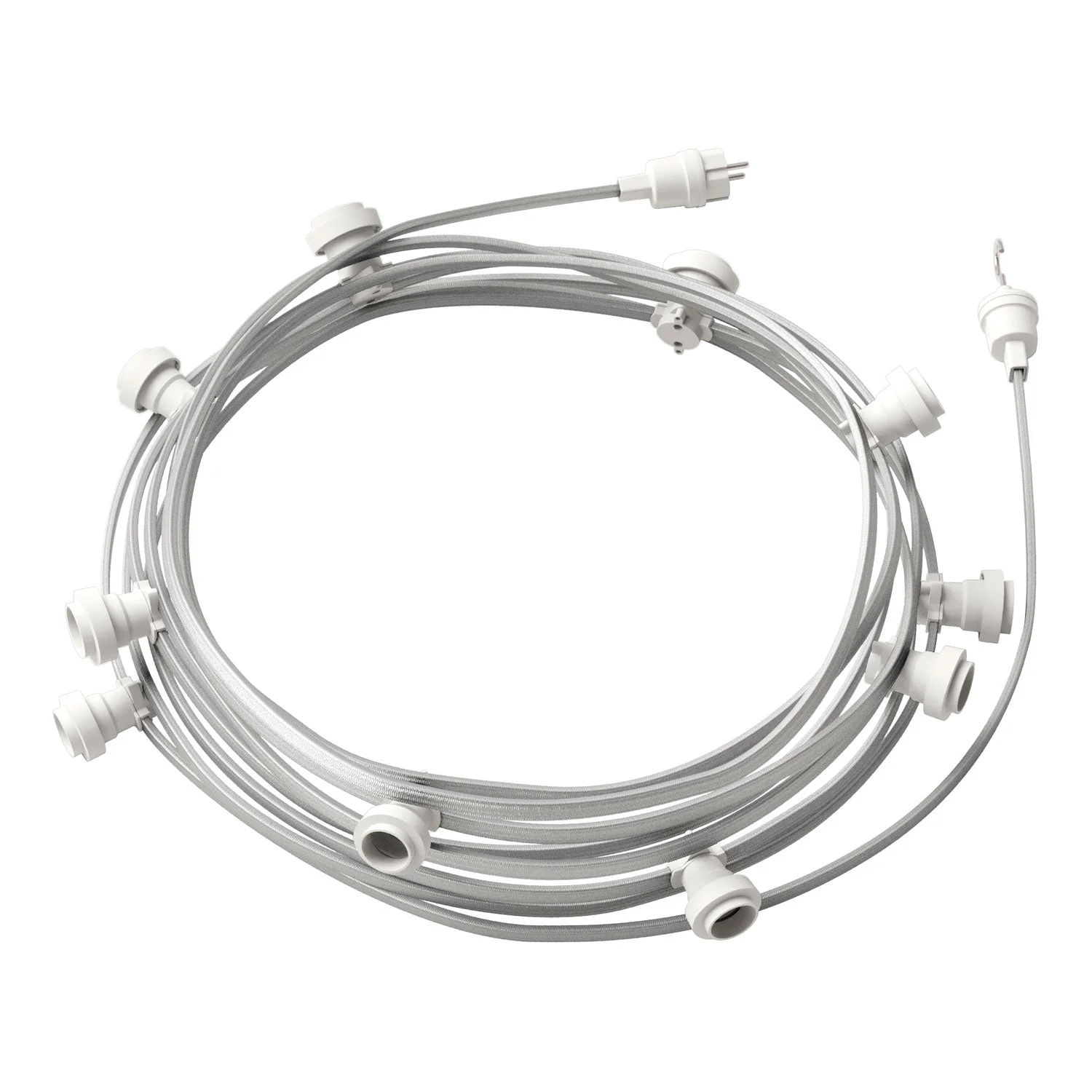 Lumet-System-Lichterkette 12,5 m mit CM02-Textilkabel, 10 Lampenfassungen, weißen Haken und Stecker