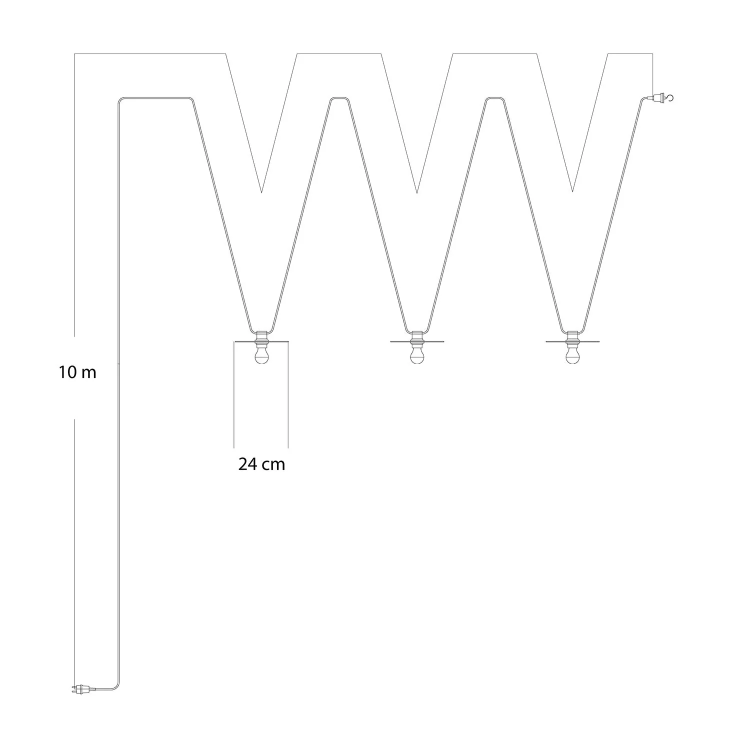 Lumet Lichterkette „Maioliche“ 10 m mit Textilkabel, 3 Fassungen und Schirmen Weiß & Schwarz, Haken und schwarzer Stecker - Image 5