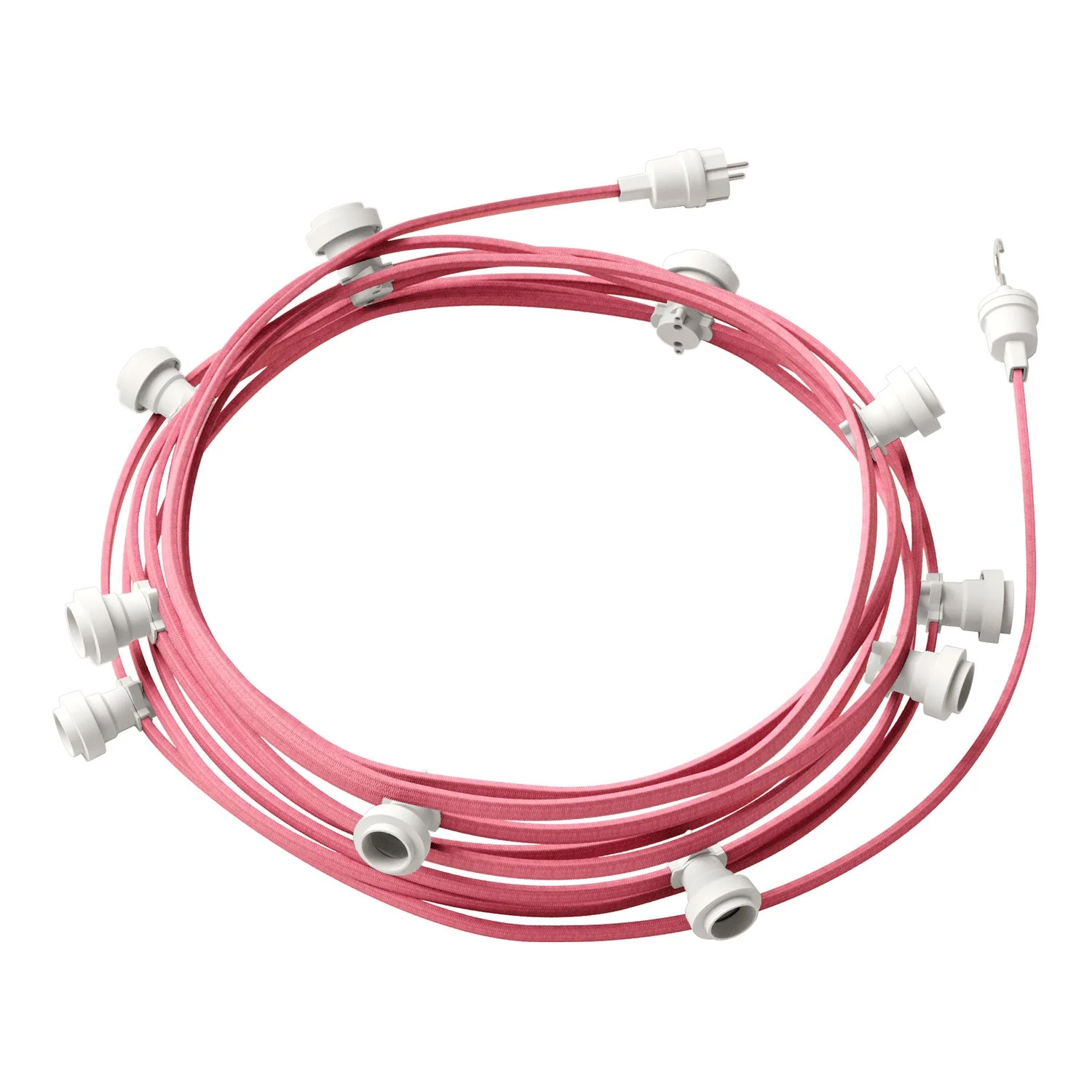 Lichterkette Lumet System 12,5 m mit Stoffkabel CM16, 10 Fassungen, weißen Haken und Stecker