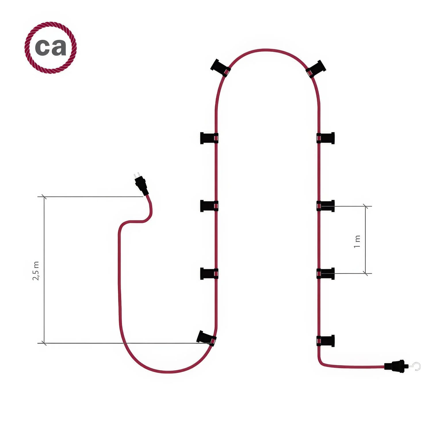 Lichterkette Lumet System 12,5 m mit Stoffkabel CM16, 10 Fassungen, weißen Haken und Stecker - Image 4