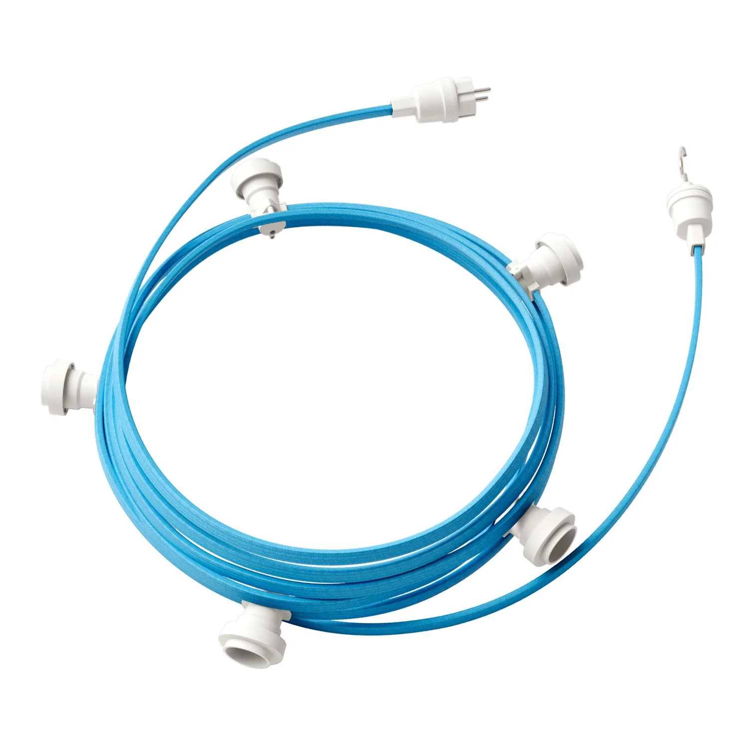 Lumet-Kettenlichtsystem 7,5 m mit Textilkabel CM17, 5 Fassungen, weißer Haken und Stecker