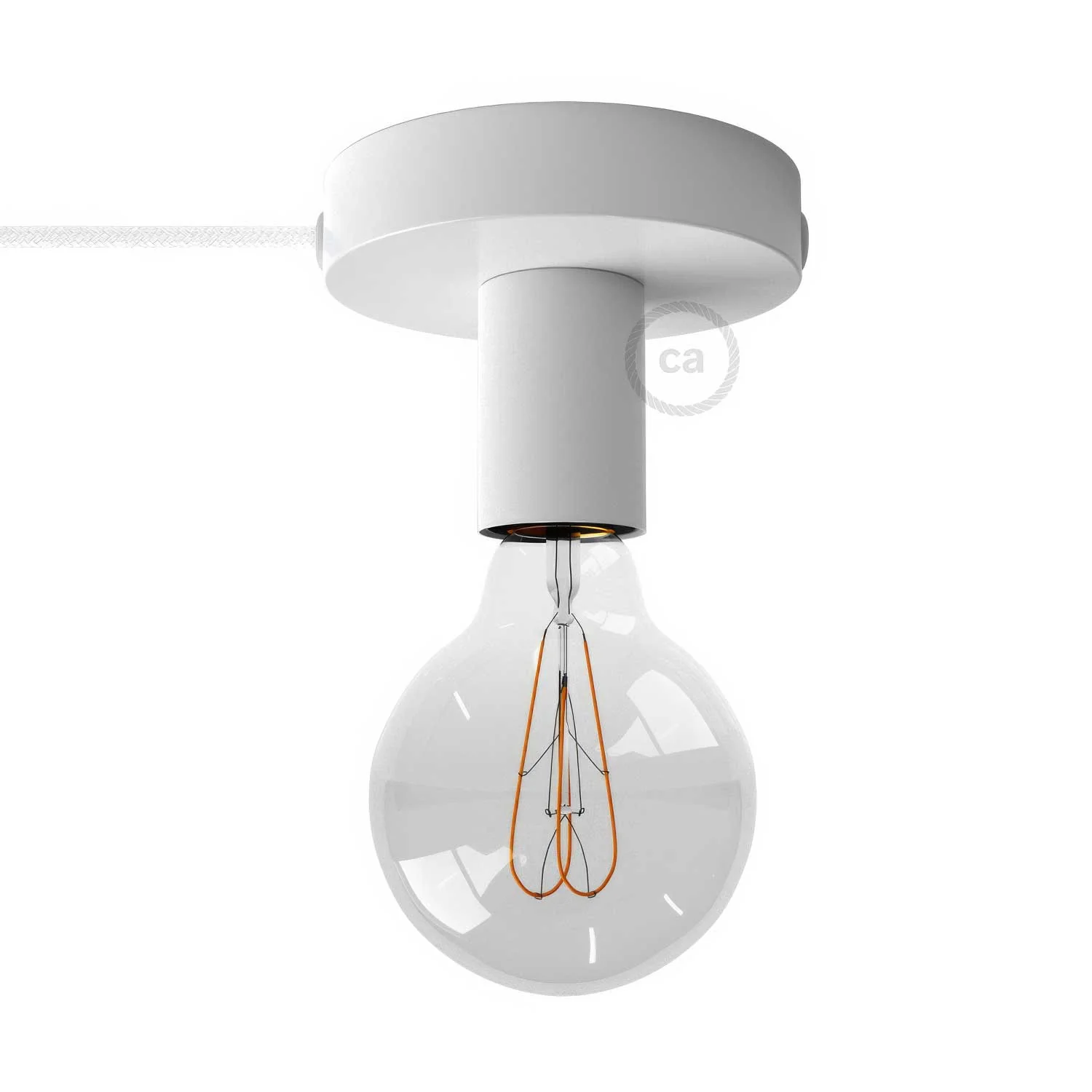 Spostaluce, Lichtpunkt aus Metall, komplett mit Textilkabel und seitlichen Löchern – Weiß