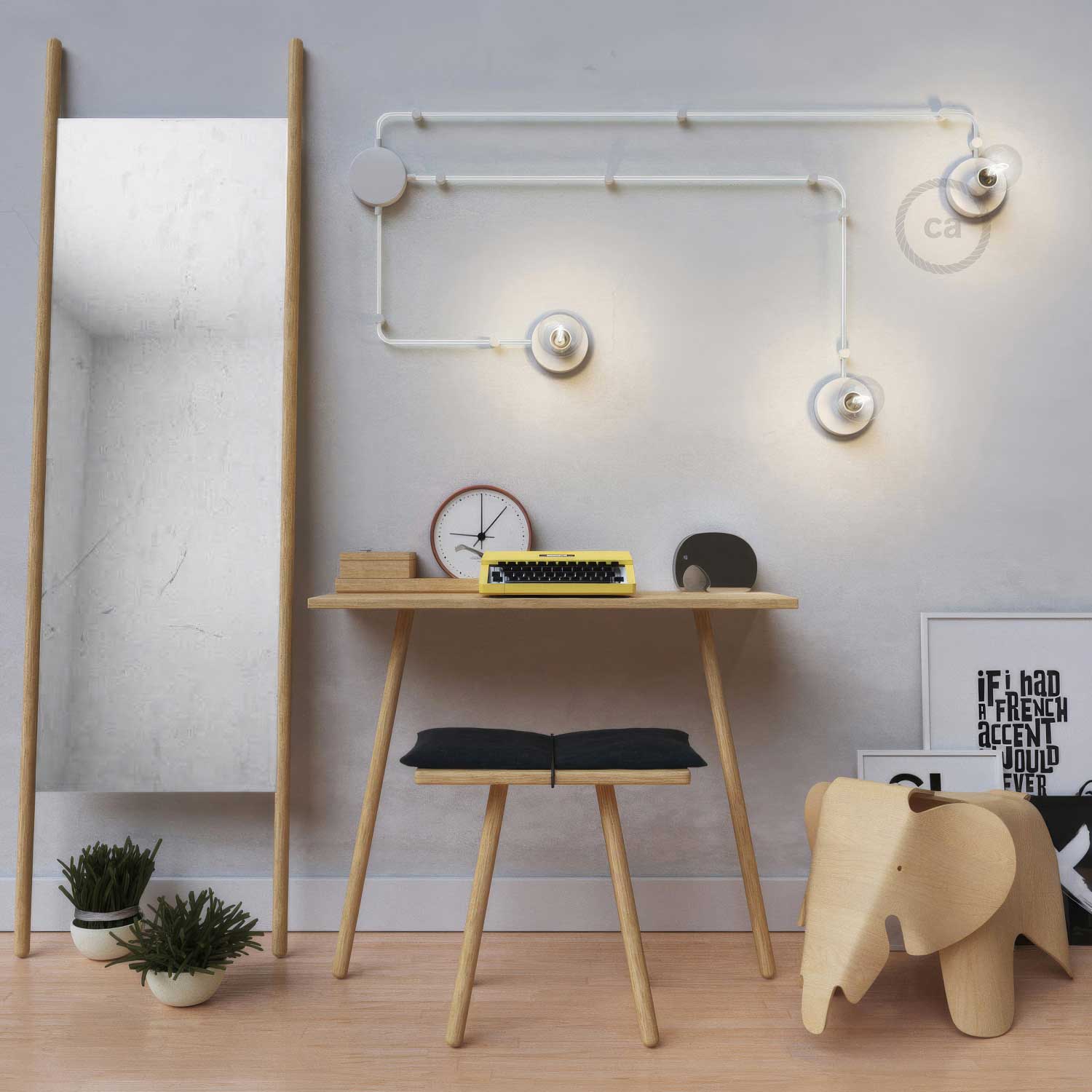 Spostaluce, Lichtpunkt aus Metall, komplett mit Textilkabel und seitlichen Löchern – Weiß - Image 2