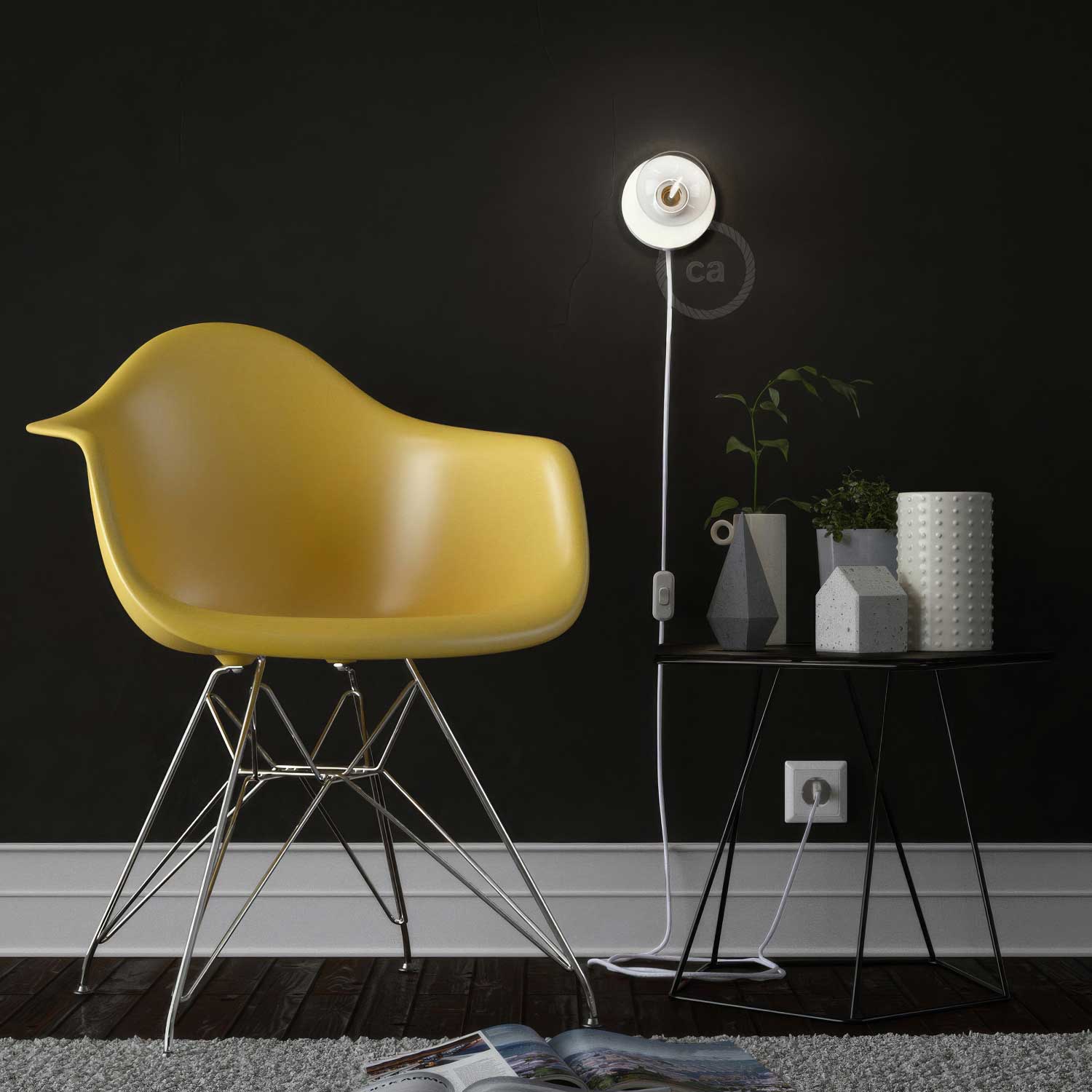 Spostaluce, Lichtpunkt aus Metall, komplett mit Textilkabel und seitlichen Löchern – Weiß - Image 3