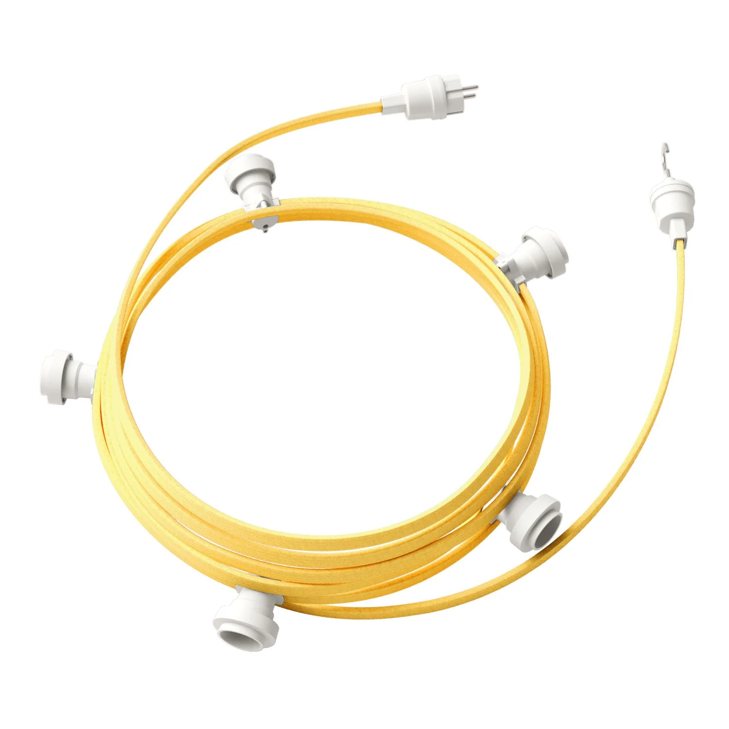 Kettenlichtsystem Lumet 7,5 m mit Textilkabel CM10, 5 Lampenfassungen, weißem Haken und Stecker