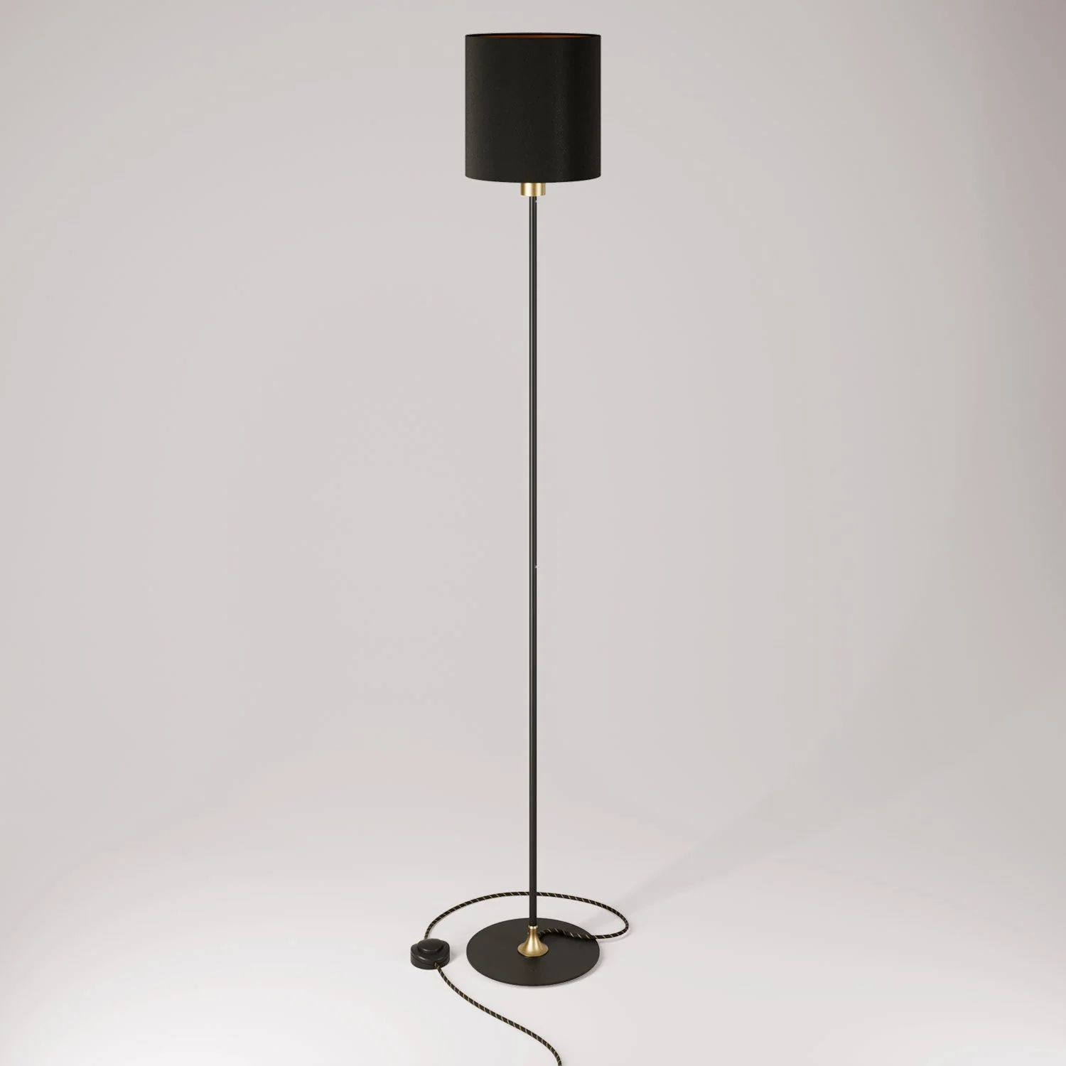 Stehlampe MAG-Y mit runder Metallbasis, Cilindro-Lampenschirm M und UK-Stecker – Satin-Bronze