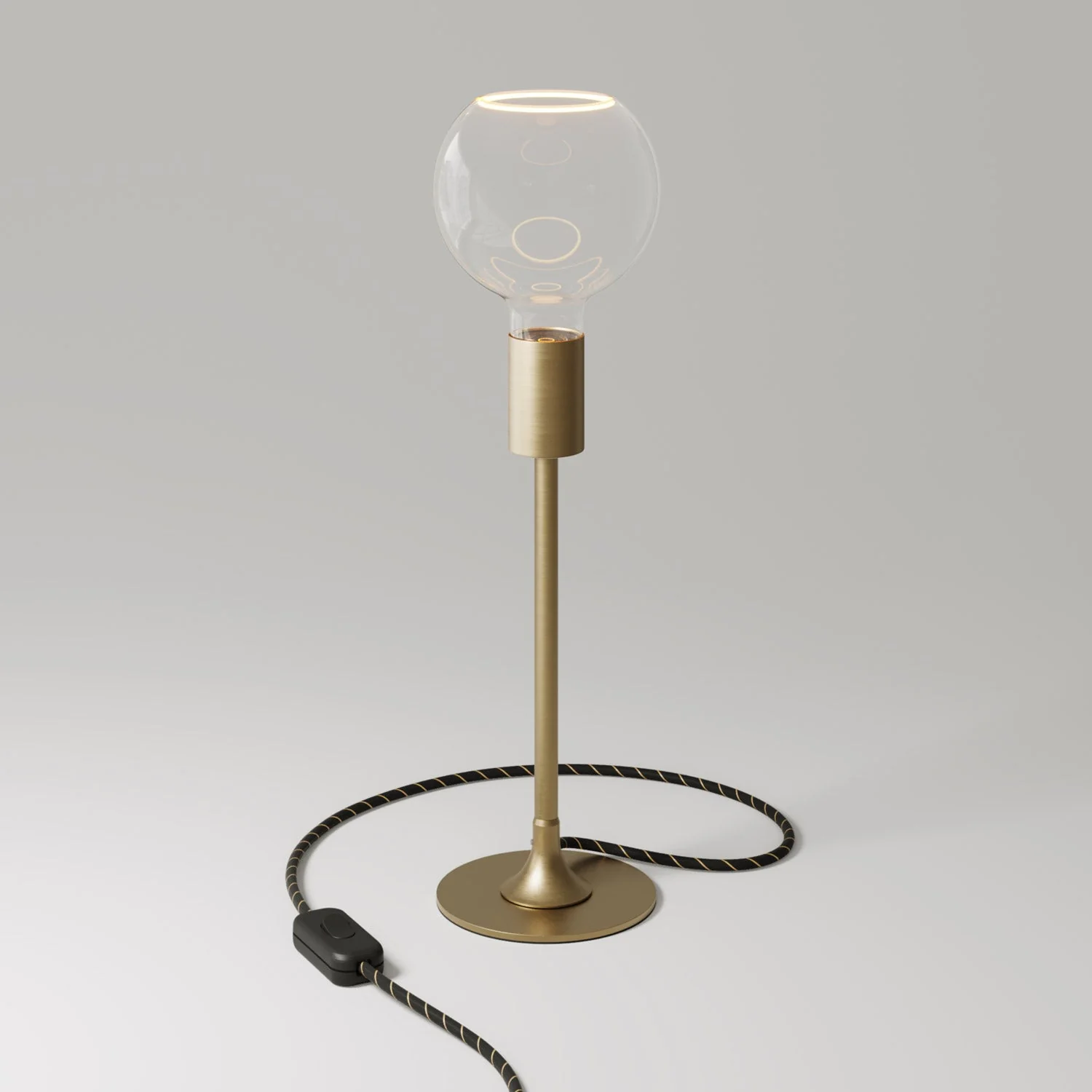 MAG-Y Tischlampe mit runder Metallbasis und klarer Ghost G05-Glühbirne – Gebürstete Bronze