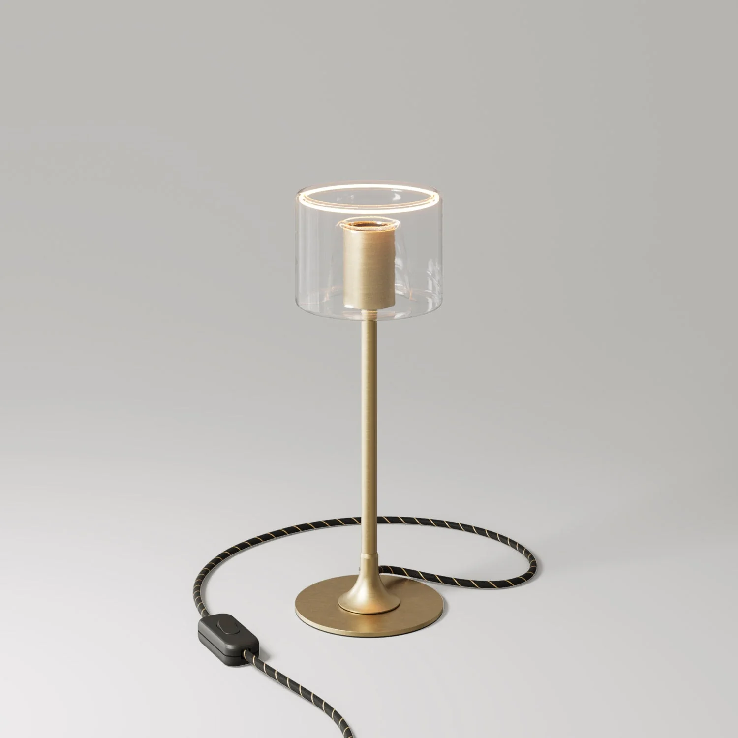 MAG-Y Tischlampe mit runder Metallbasis und klarer Ghost G03-Glühbirne – Gebürstete Bronze