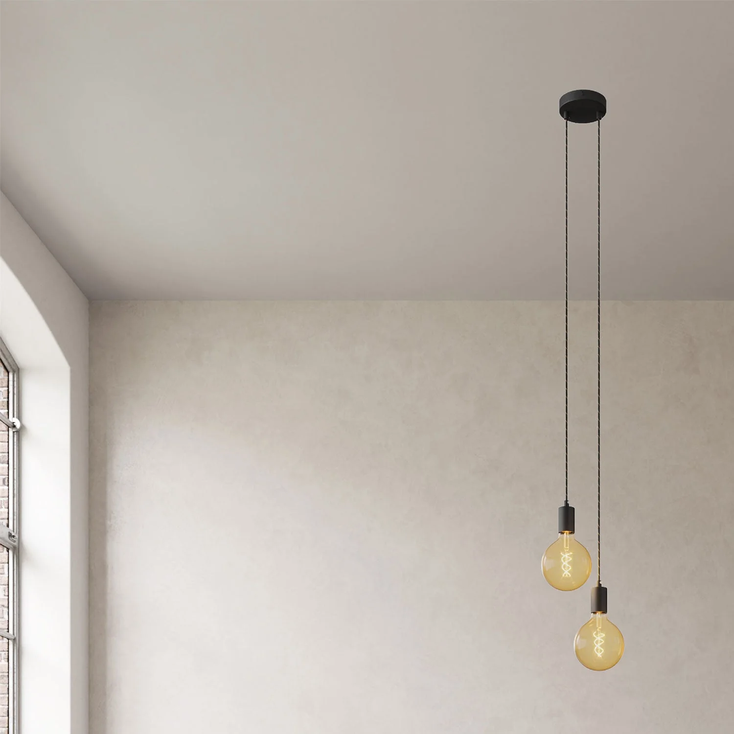 Mehrfach-Pendelleuchte mit 2 Abhängungen, Metallfinish – Schwarz - Image 3