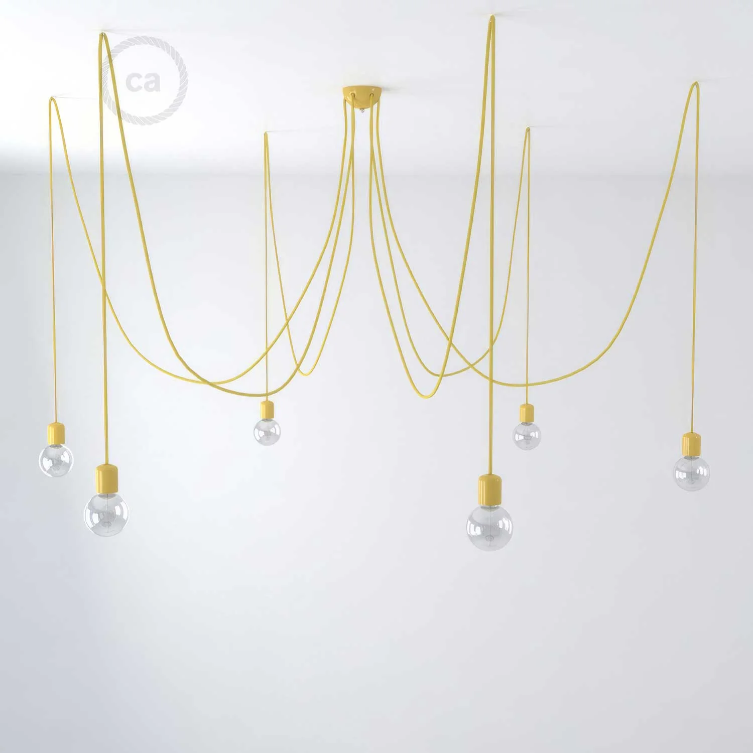 Mehrfach-Pendelleuchte mit 6 Abhängungen und farbigen Keramik-Finishes - Gelb