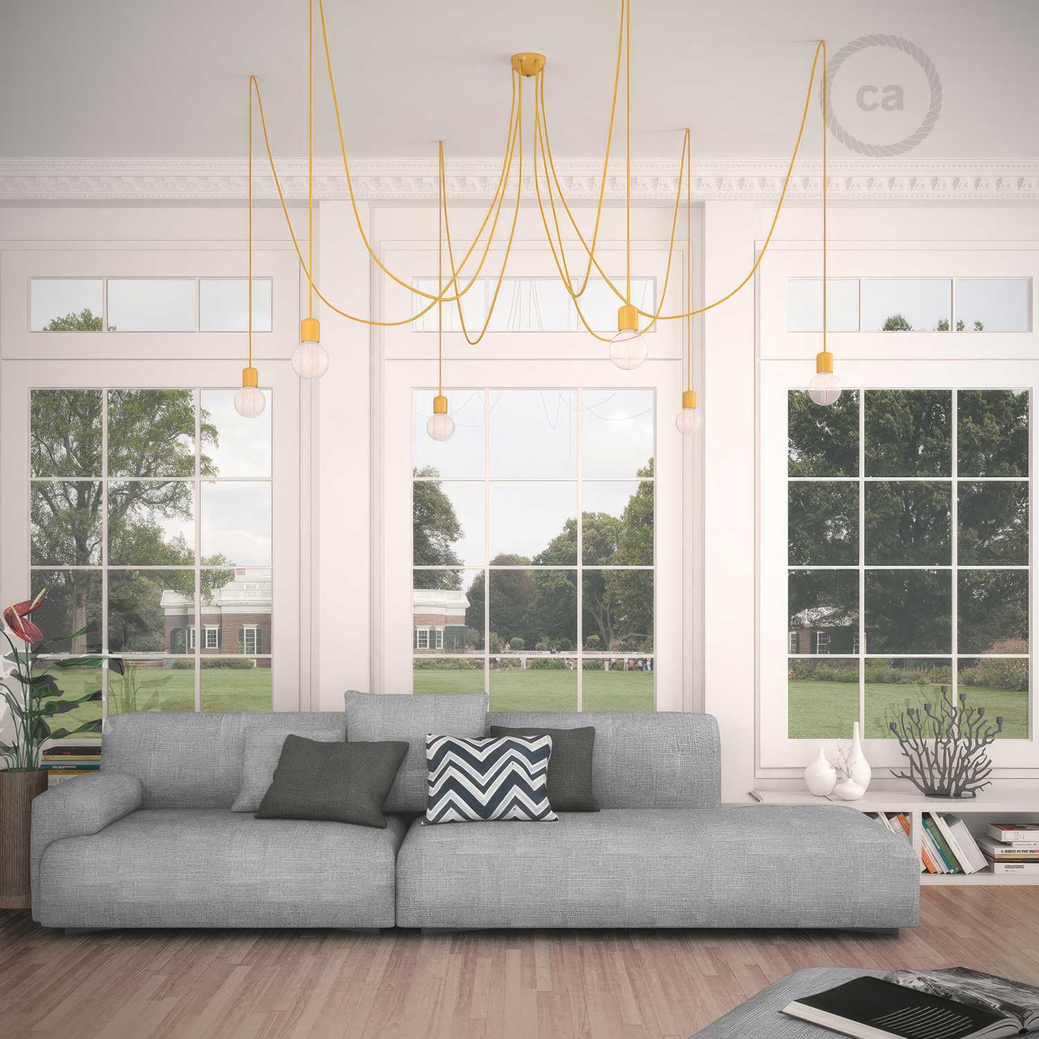 Mehrfach-Pendelleuchte mit 6 Abhängungen und farbigen Keramik-Finishes - Gelb - Image 2