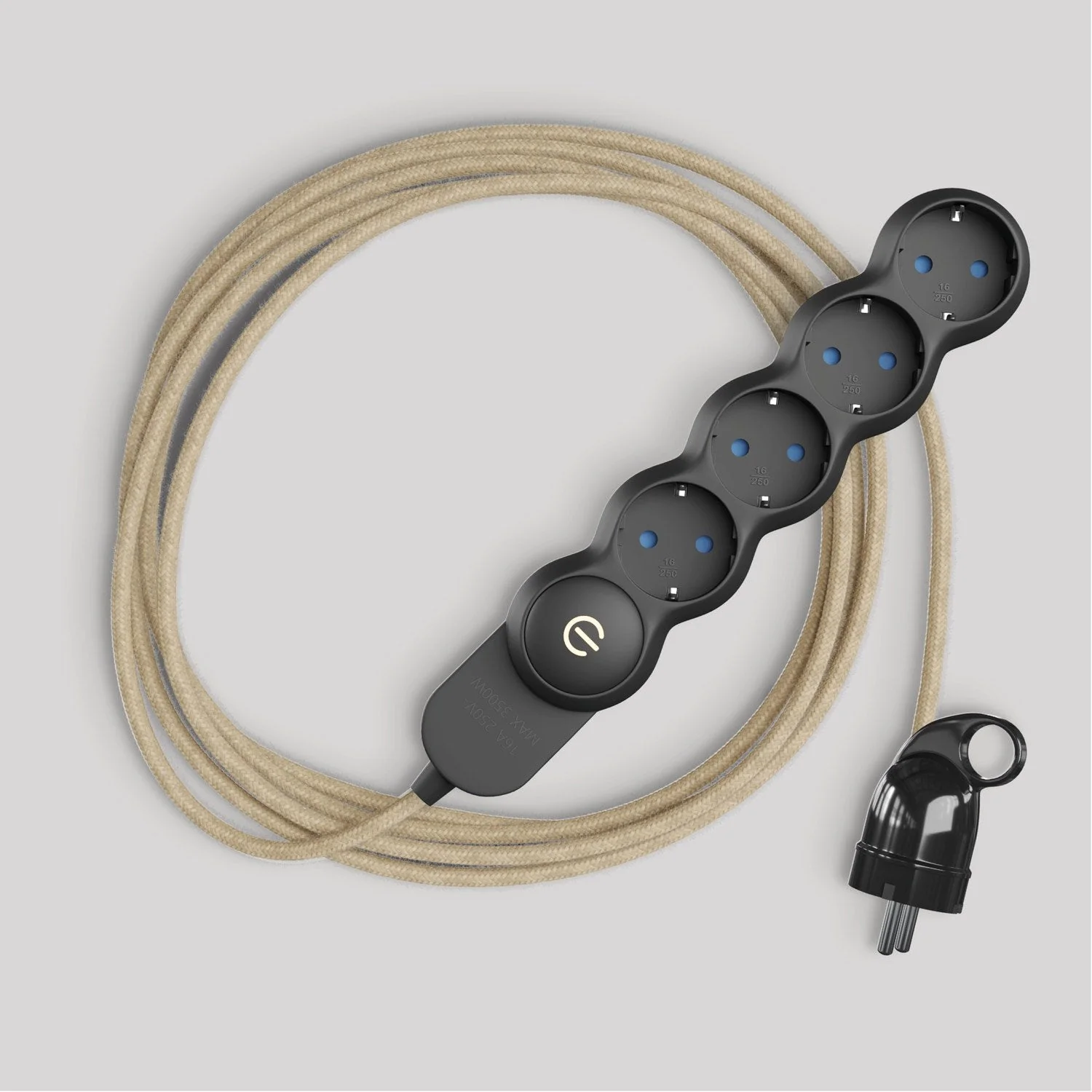 Deutscher Mehrfachstecker mit Jutekabel in Naturfarbe und Schuko-Stecker mit Komfort-Ring - Image 3