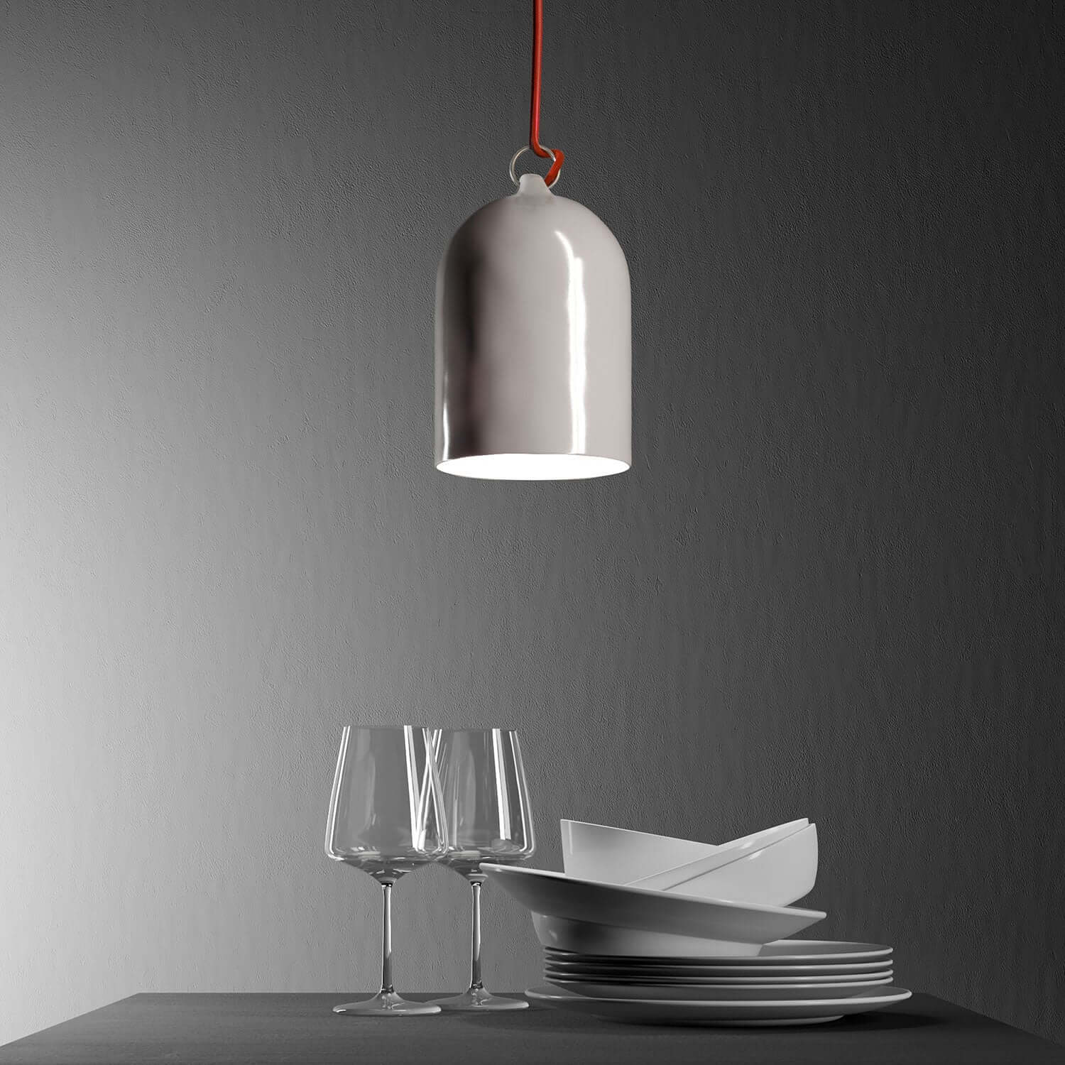 Campana Mini, XS-Lampenschirm aus Keramik für Pendelleuchten – Made in Italy – Glänzend Weiß - Image 3
