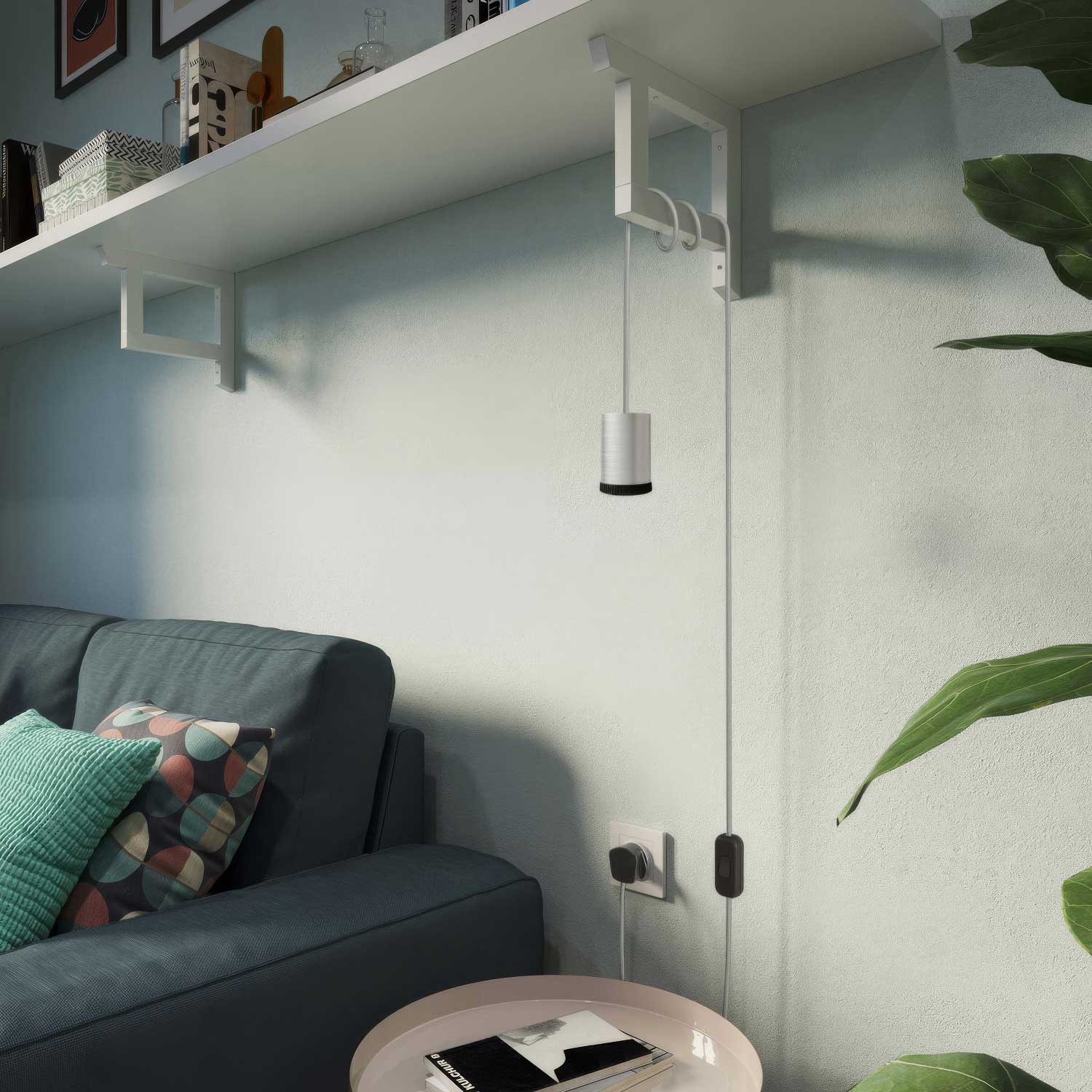 Mini Spotlight Spot GU1d0 mit Lampenkabelsatz SnakeBis und UK-Stecker – Satiniertes Titan - Image 2