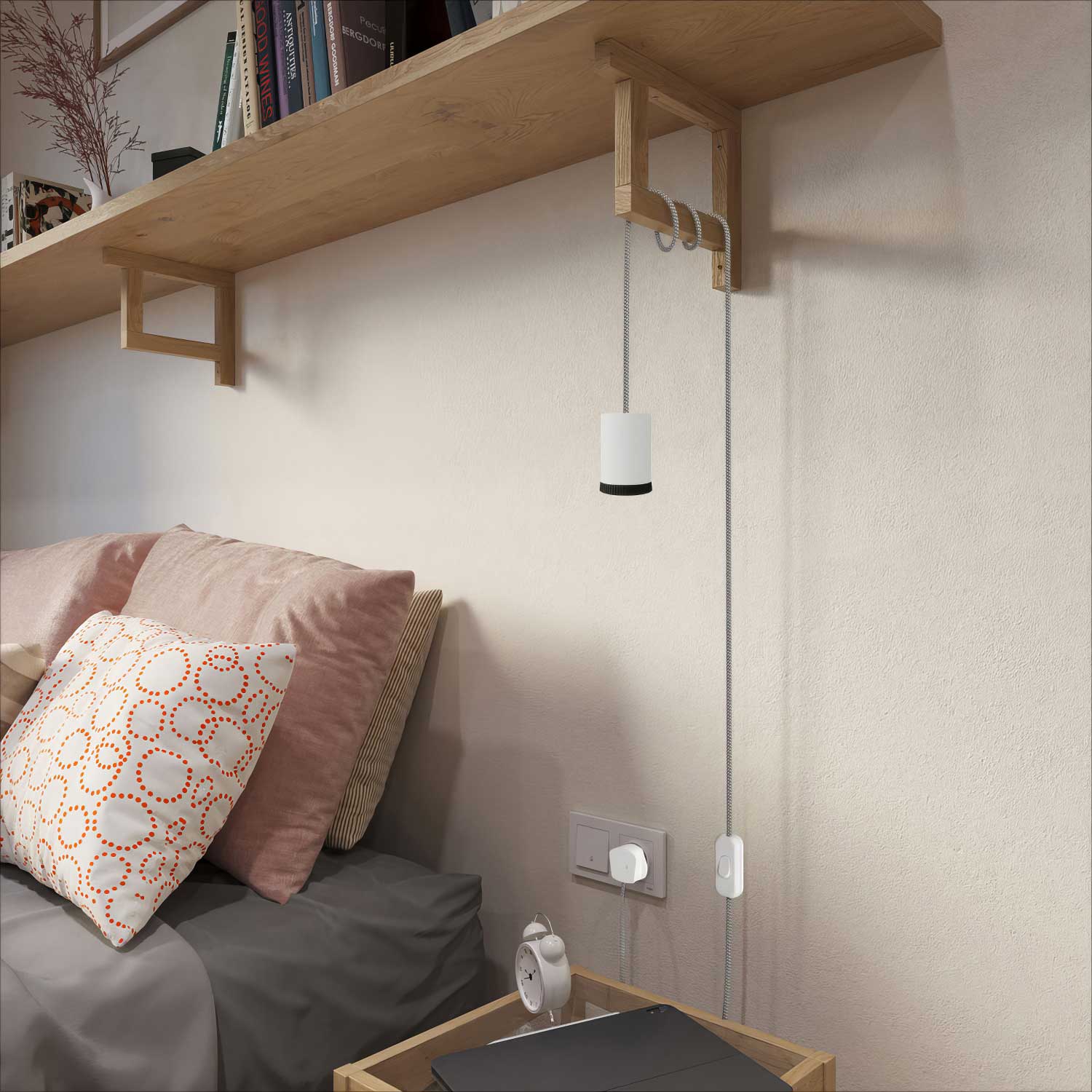 Mini-Spot GU1d0 Strahlerlampe mit SnakeBis Lampenkabelsatz und UK-Stecker – Mattweiß - Image 2