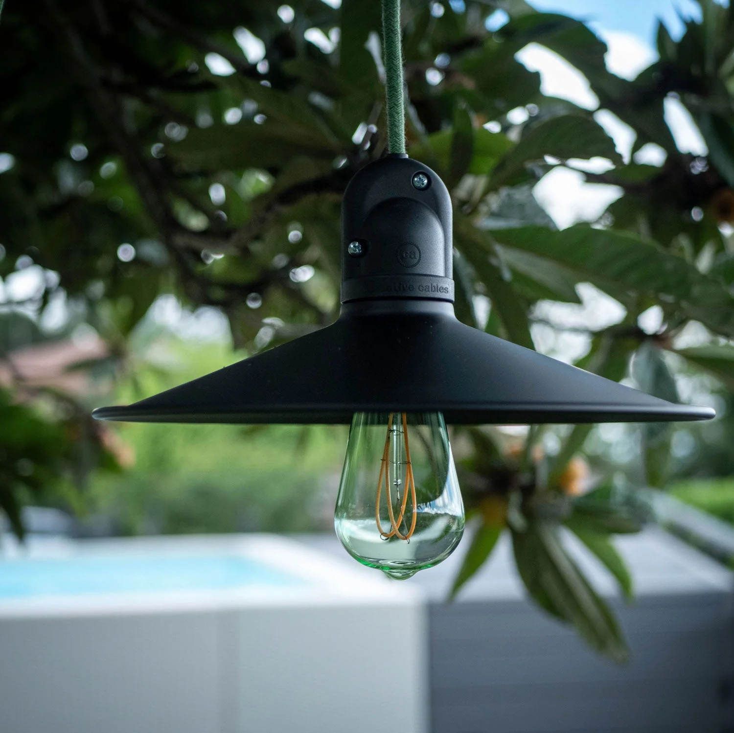 Modulair Lampe für Außenschirme mit 1,5 m Textilkabel, Baldachin und IP65 wasserdichter Fassung - Wiesengrün - Image 2