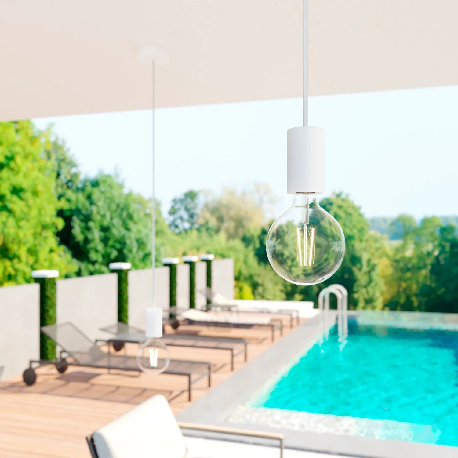 Modulair ELEGANT Außenleuchte mit 1,5 m Textilkabel, Baldachin und Fassung aus IP65-Silikon wasserdicht – Weiß - Image 2