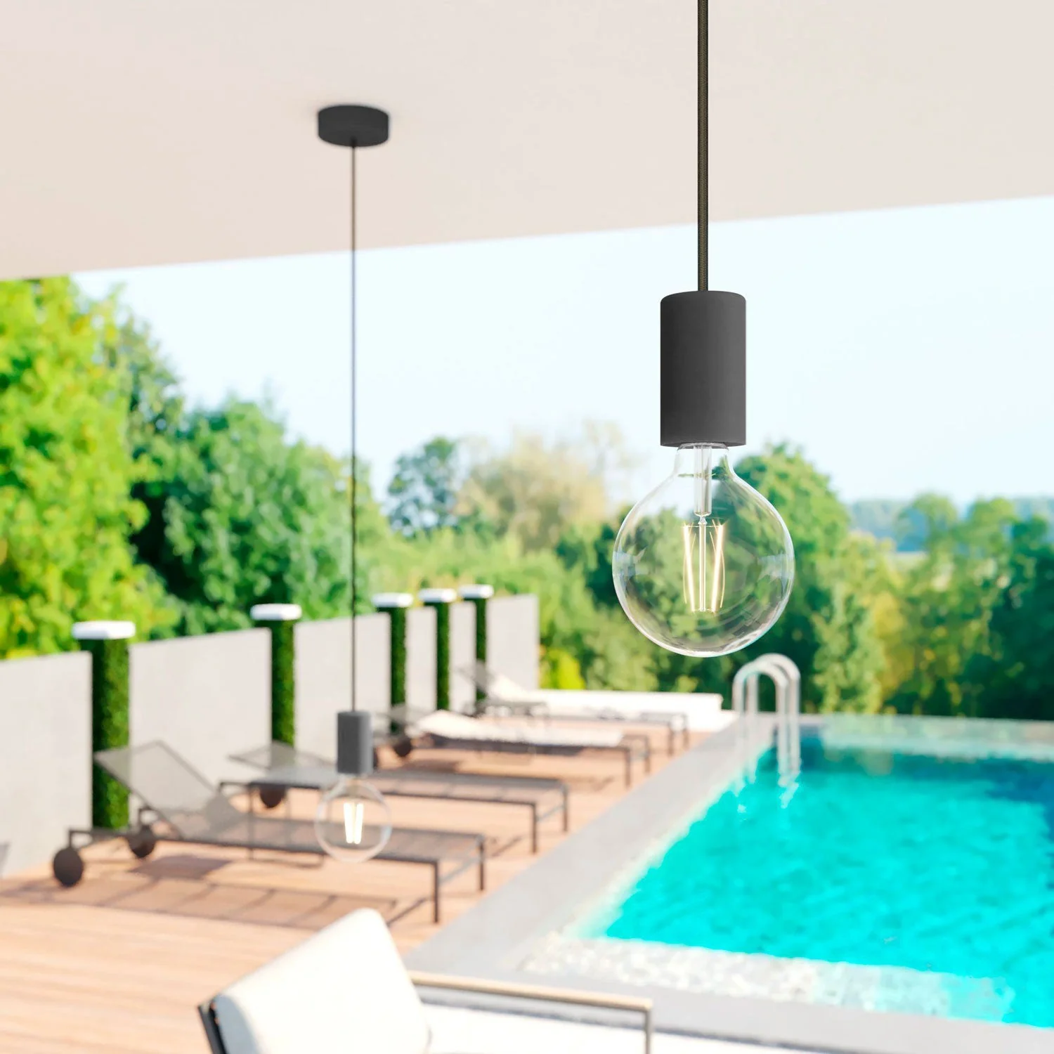 Modulair ELEGANT Außenleuchte mit 1,5 m Textilkabel, Baldachin und Fassung aus Silikon, IP65-wasserdicht – Schwarz - Image 2