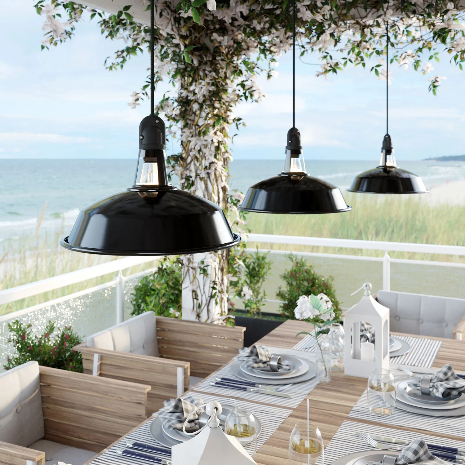 Modulair ELEGANT Außenleuchte mit Lampenschirm, 5 m Kabel, Silikon-Deckenrosette und IP65-wasserdichte Fassung – Schwarz - Image 2
