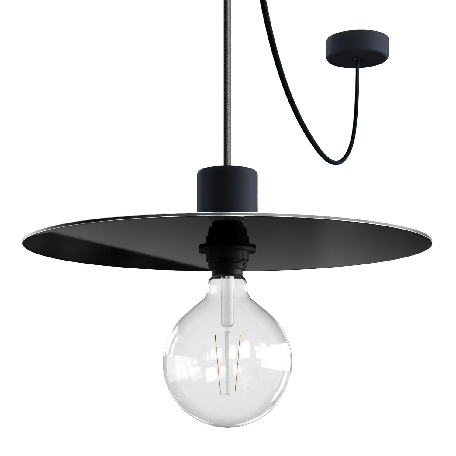 Modulair ELEGANT Leuchte mit 5 m Textilkabel, Ellepì-Lampenschirm, Baldachin und Lampenfassung aus Silikon IP65 wasserdicht - Schwarz