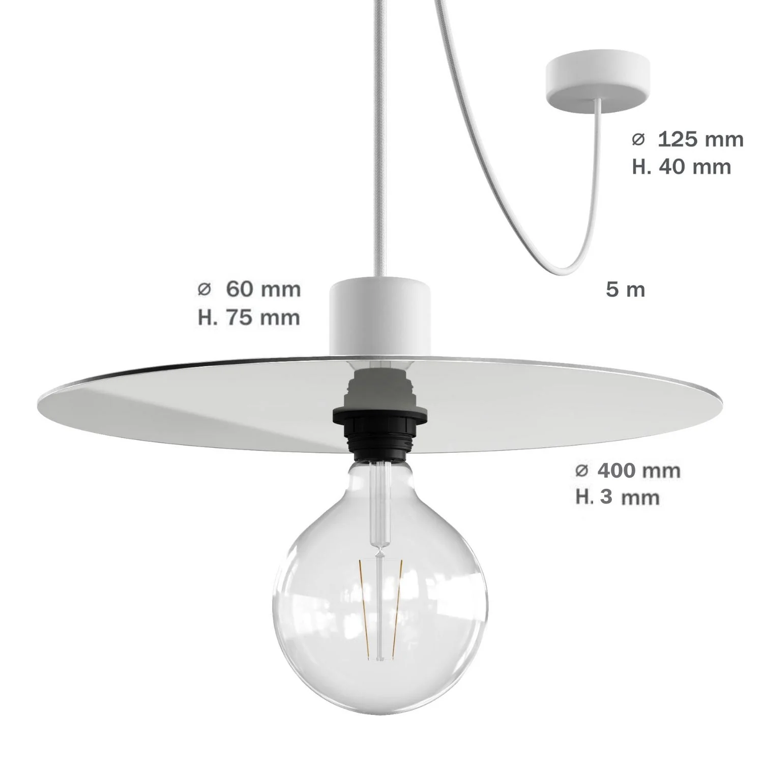 Modulair ELEGANT Leuchte mit 5 m Textilkabel, Ellepì-Lampenschirm, Baldachin und Lampenfassung aus Silikon IP65 wasserdicht - Schwarz - Image 6
