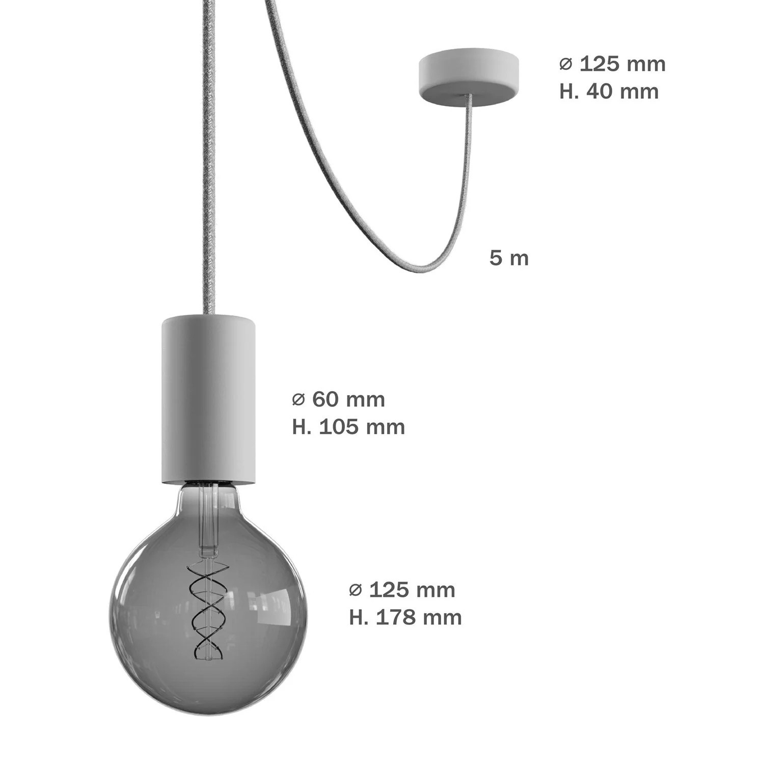 Modulair ELEGANT Außenleuchte mit 5 m Textilkabel, Pendelbremse, Baldachin und IP65-geschützter Fassung – Weiß - Image 6