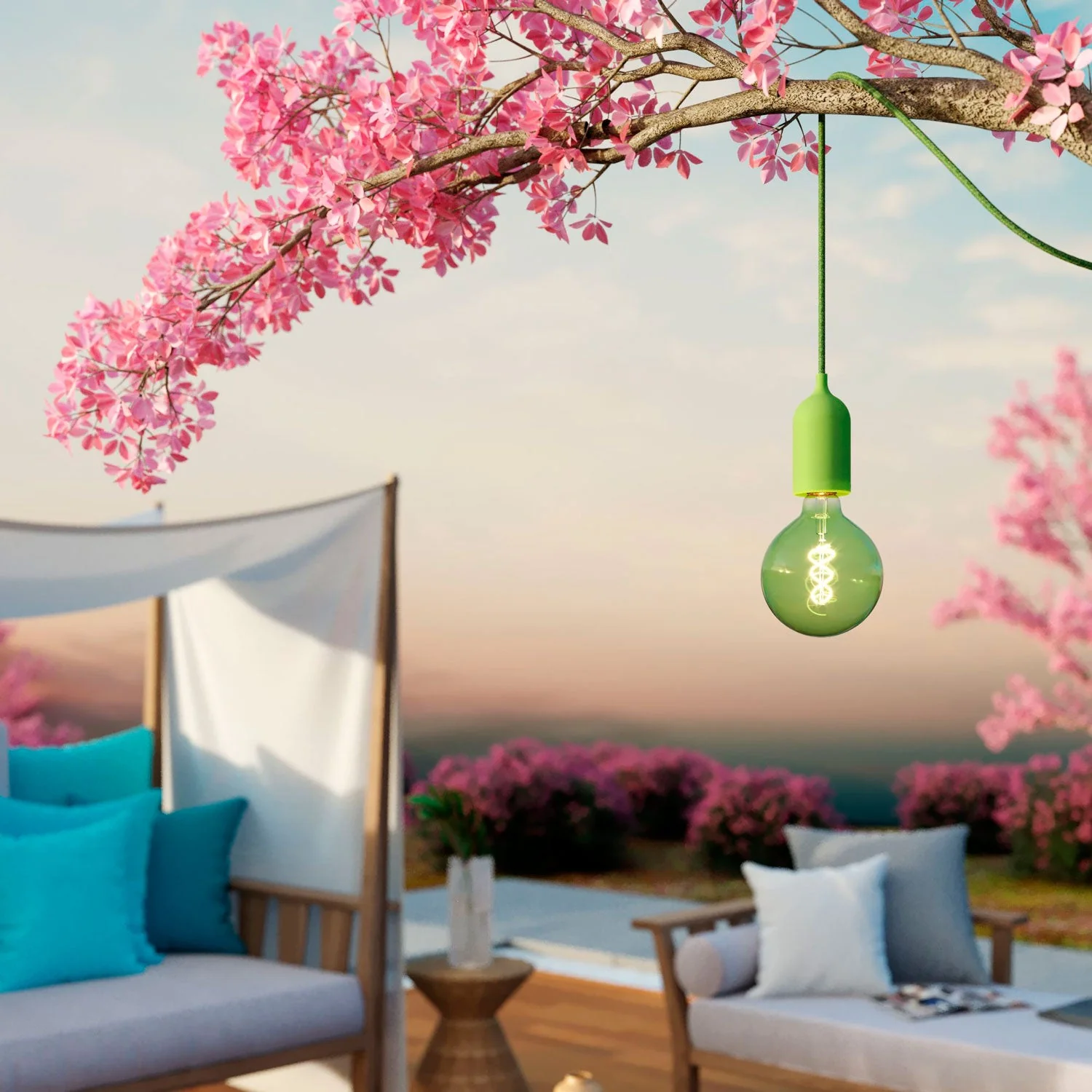 Modulair PASTEL Außenleuchte mit 5 m Kabel, Dezentrierung, Baldachin und IP65 wasserdichter Fassung – Wiesengrün - Image 2