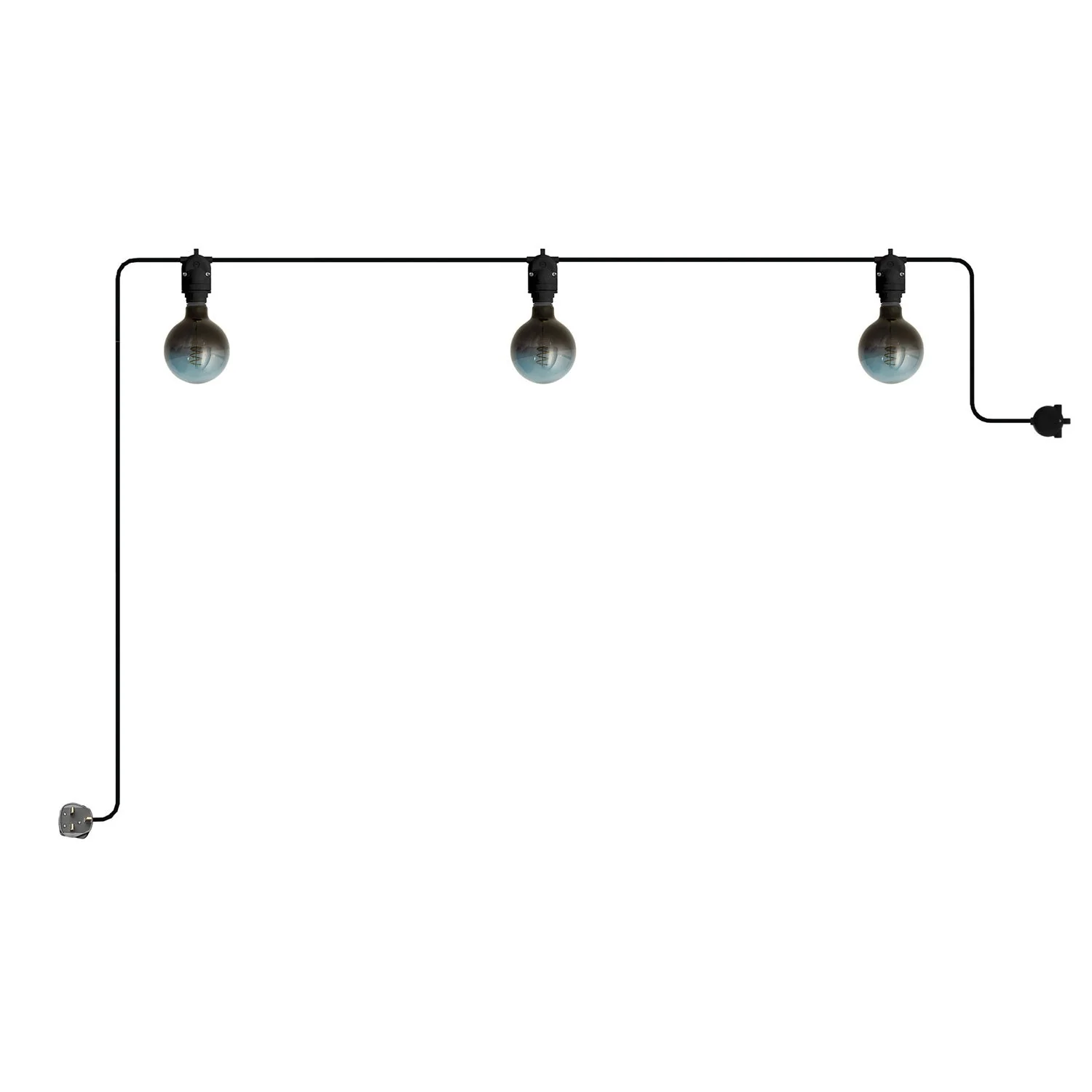 Modulair Lichterkette für den Außenbereich IP65, tragbar mit 3 Leuchten und UK-Stecker – Schwarz