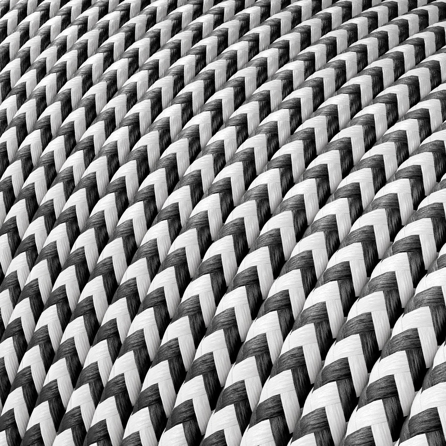 Extra-Niederspannungs-Stromkabel ummantelt mit Seiden-Effekt-Stoff ZigZag Schwarz und Weiß RZ04 - Image 2