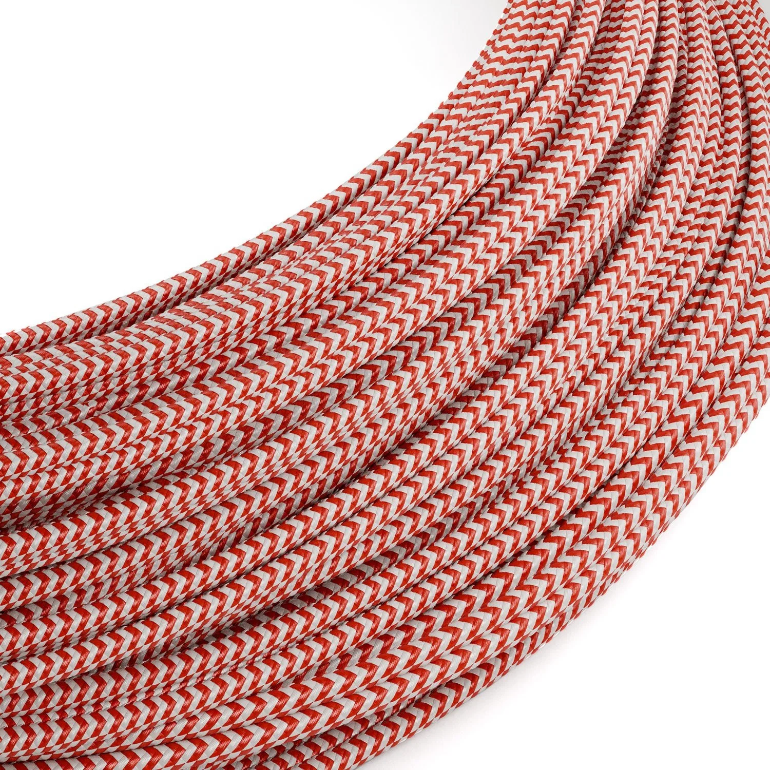 Extra-Niedervolt-Stromkabel, ummantelt mit Seideneffekt-Stoff ZigZag Weiß und Rot RZ09