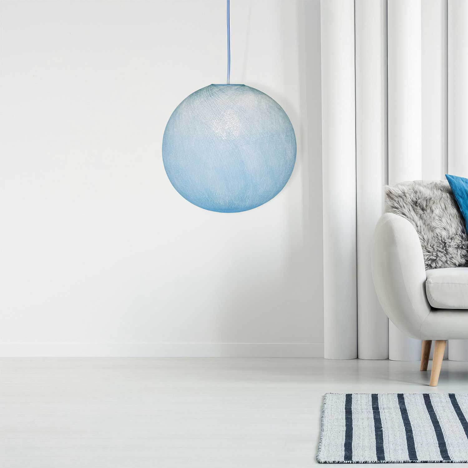 Kugelschirm aus Faden, 100% handgefertigt – Polyester Himmelblau - Image 3