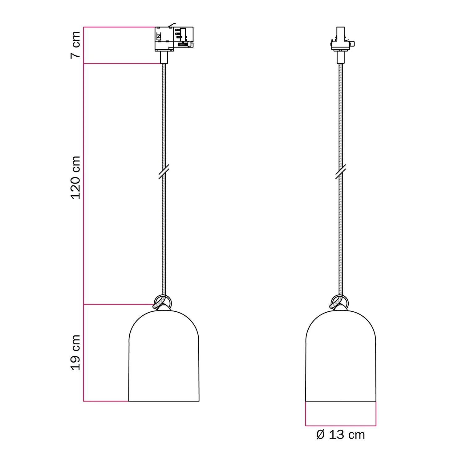 Schienenpendel mit Mini-Campana-Lampenschirm aus Keramik – Betonoptik - Image 6