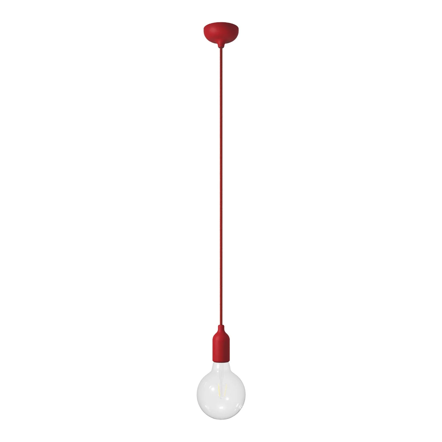 Bunte Pendelleuchte aus Silikon mit Textilkabel – Rot