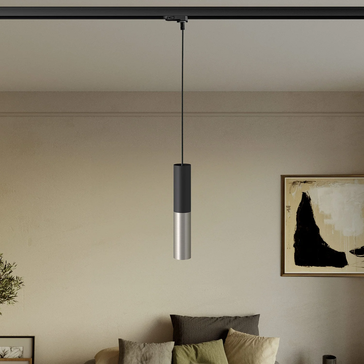 Pendelleuchte für Schiene mit Doppelschirm Tub-E14 – Schwarz & Satiniert Titan - Image 2