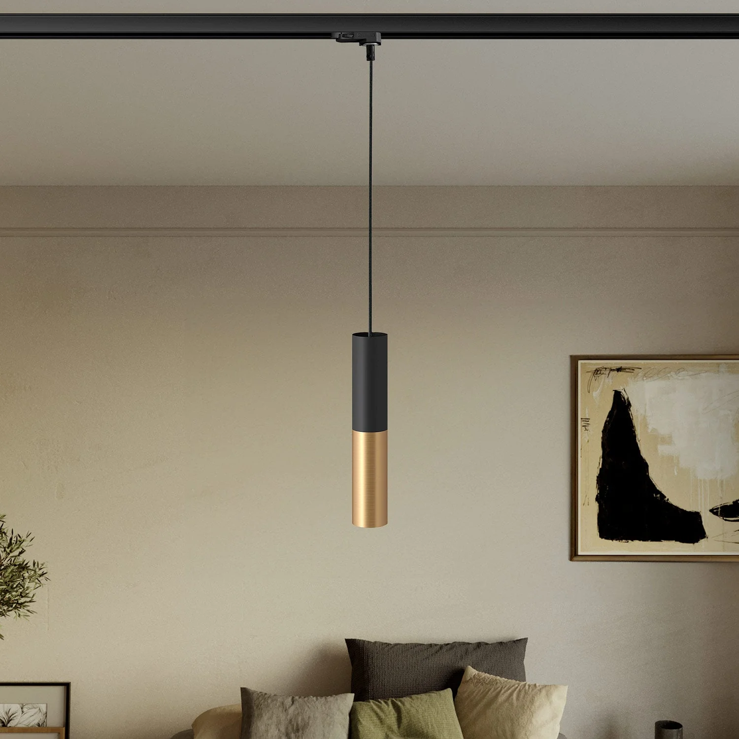 Pendelleuchte für Stromschienensystem mit doppeltem Lampenschirm Tub-E14 – Schwarz und Satin Bronze - Image 2