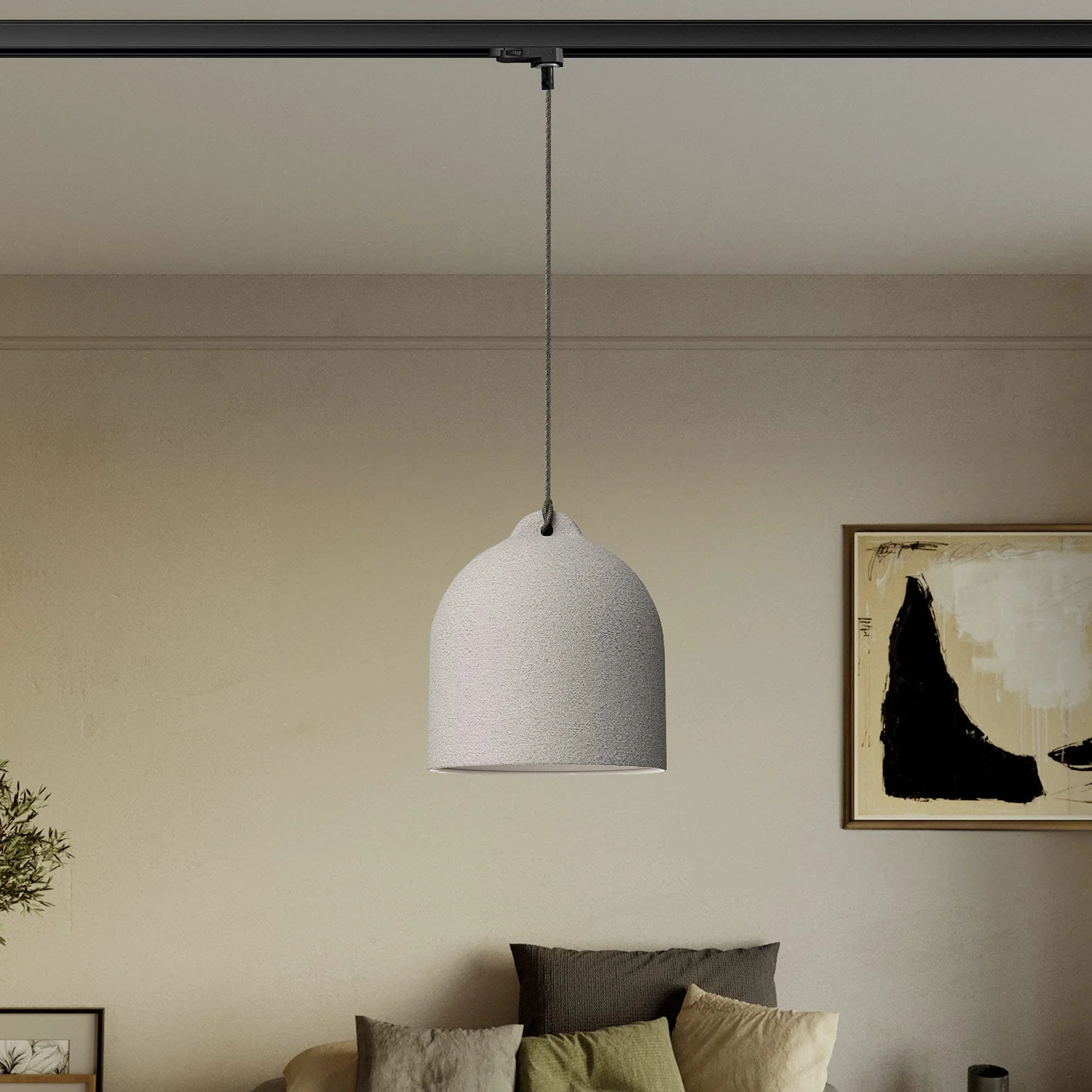 Stromschienen-Pendelleuchte mit Glocken-Lampenschirm M aus Keramik – Betonoptik - Image 2