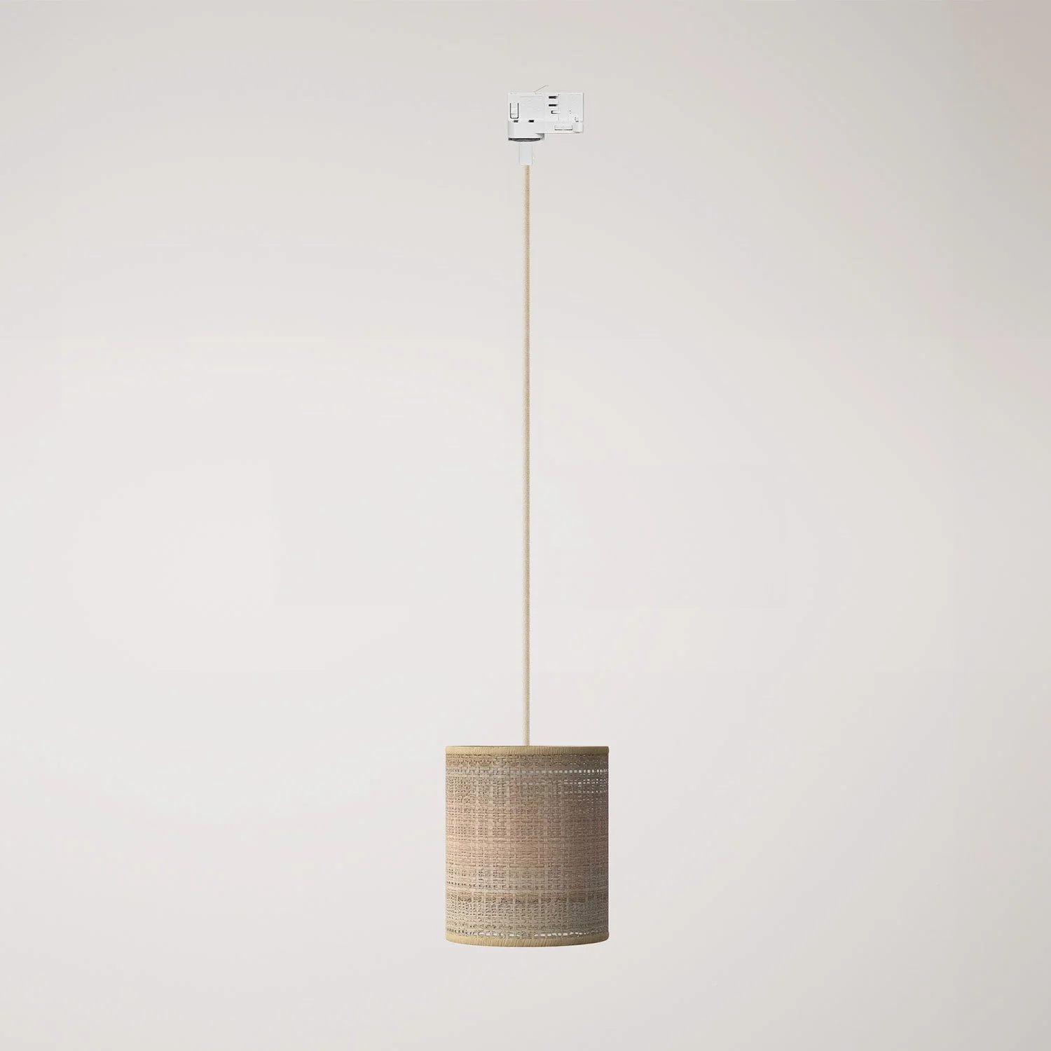 Pendelleuchte für Stromschienen mit Textilkabel und Lampenschirm Cilindro - Natur-Raffia