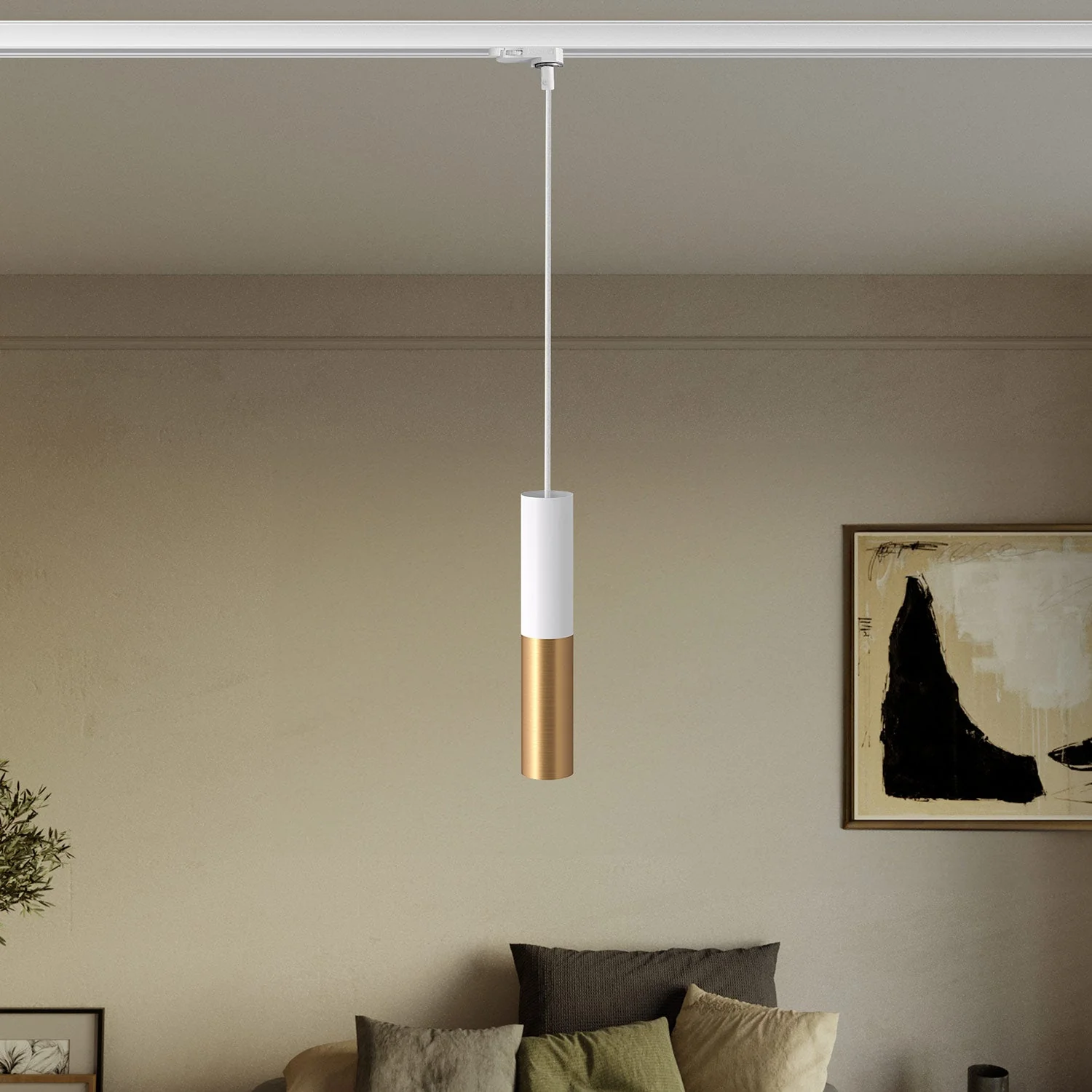 Pendelleuchte für Schienensysteme mit doppeltem Tub-E14 Schirm – Weiß und Satiniertes Bronze - Image 2