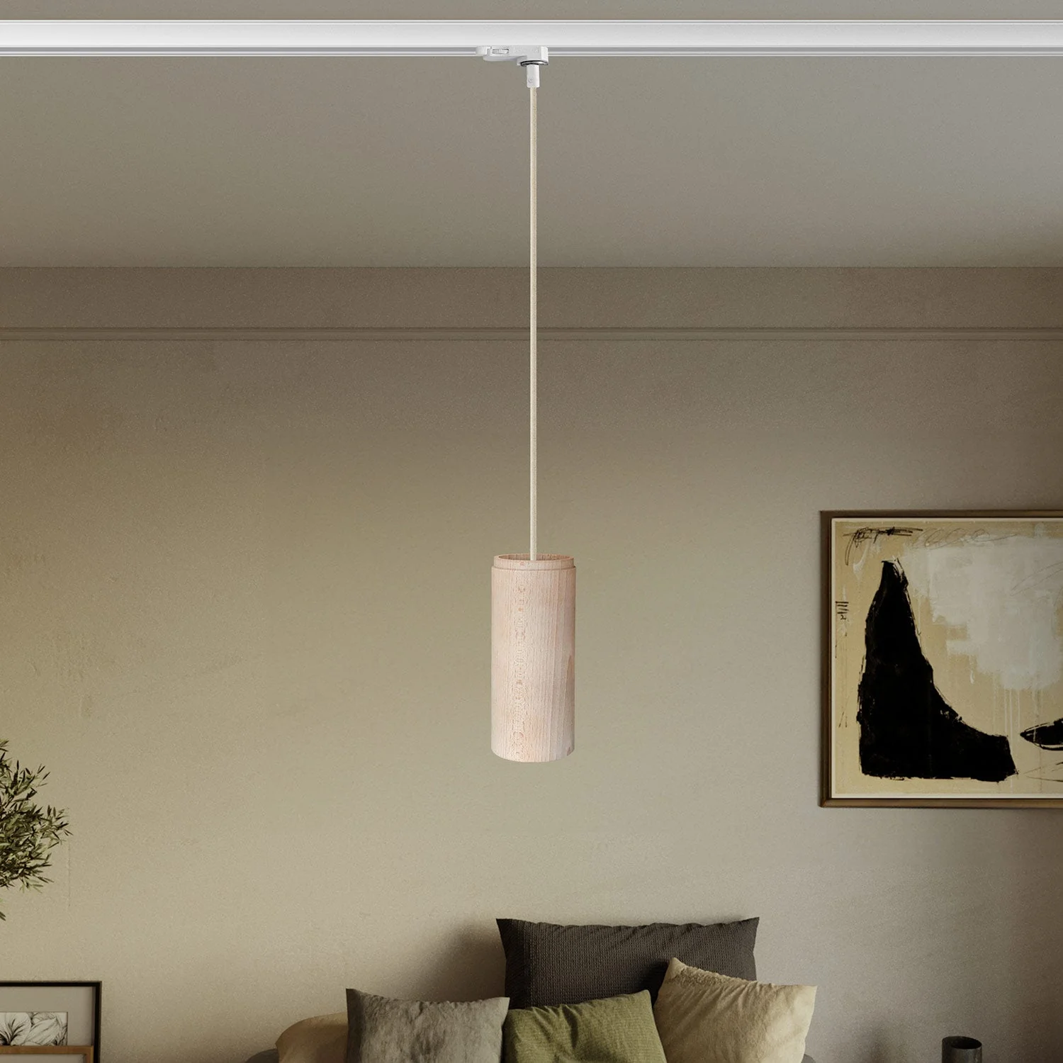 Pendelleuchte für Schienensysteme mit Stoffkabel und Tub-E27 – Natur - Image 2