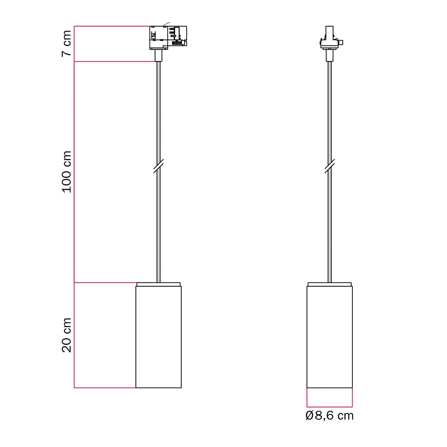 Pendelleuchte für Schienensysteme mit Stoffkabel und Tub-E27 – Natur - Image 6