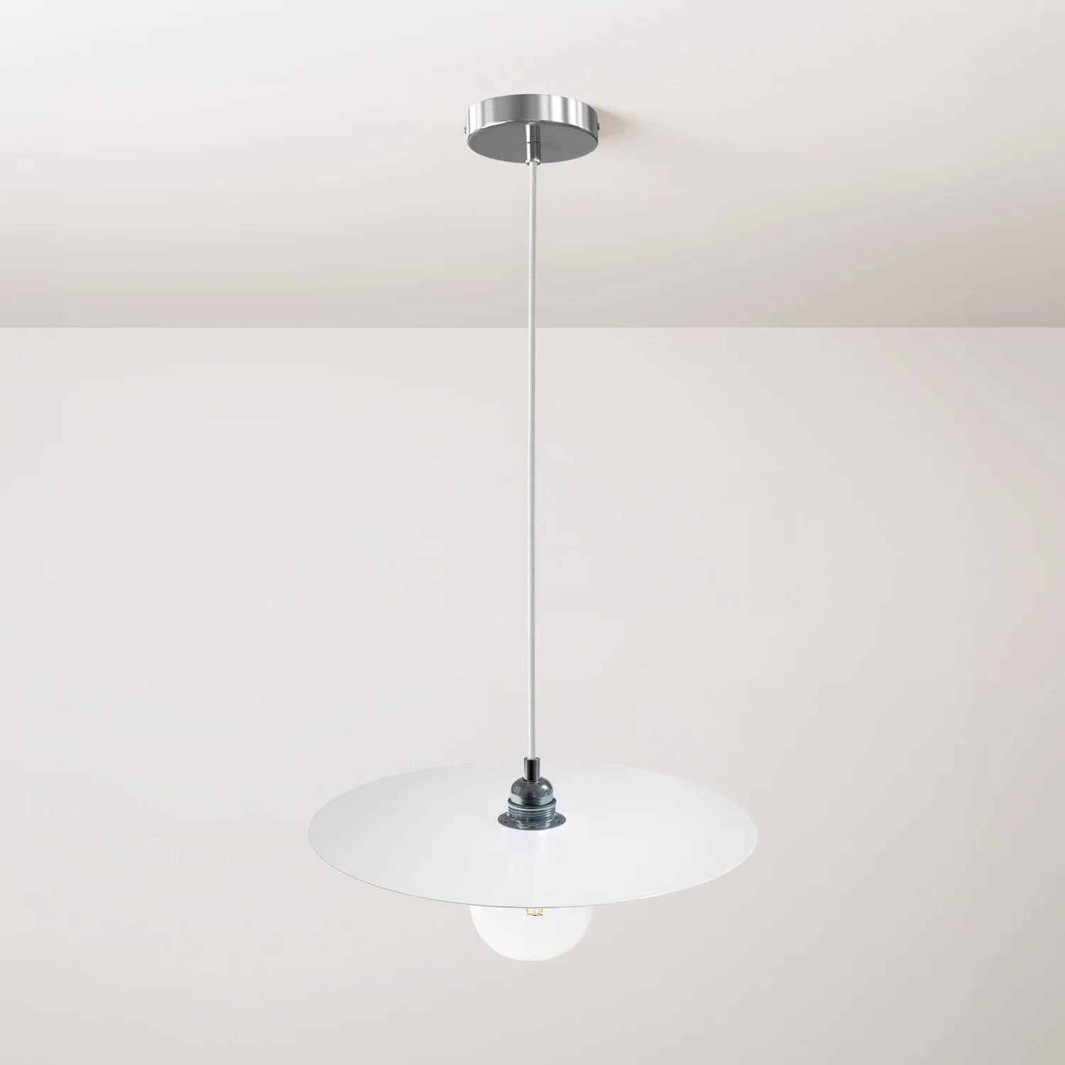 Pendelleuchte komplett mit Stoffkabel, Oversize-Schirm Ellepi und Metallelementen – Weiß