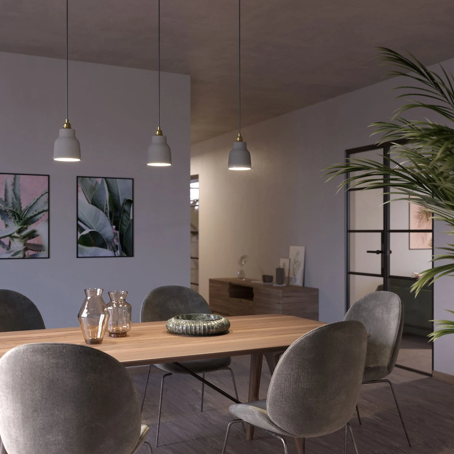 Hängeleuchte mit Textilkabel, Lampenschirm Vaso aus Keramik und Metall-Details – Betonoptik - Image 2
