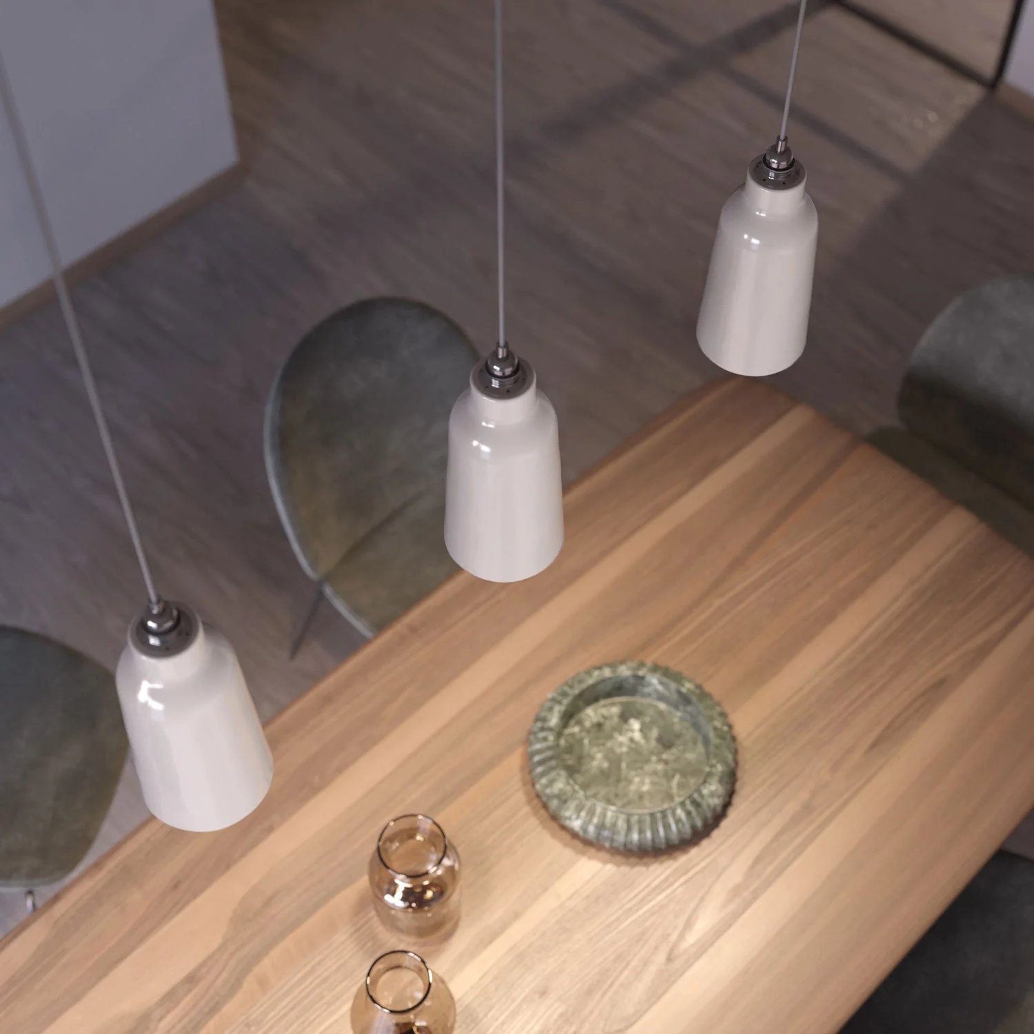 Pendelleuchte mit Textilkabel, Flaschenschirm aus Keramik und Metallic-Finishes – Hochglanz Weiß - Image 3