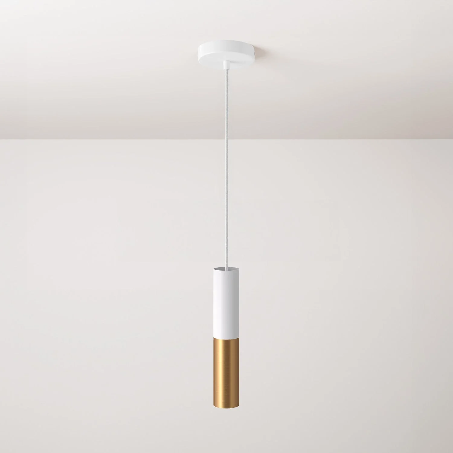 Pendelleuchte mit Stoffkabel und Doppelschirm Tub-E14 – Mattweiß und gebürstete Bronze