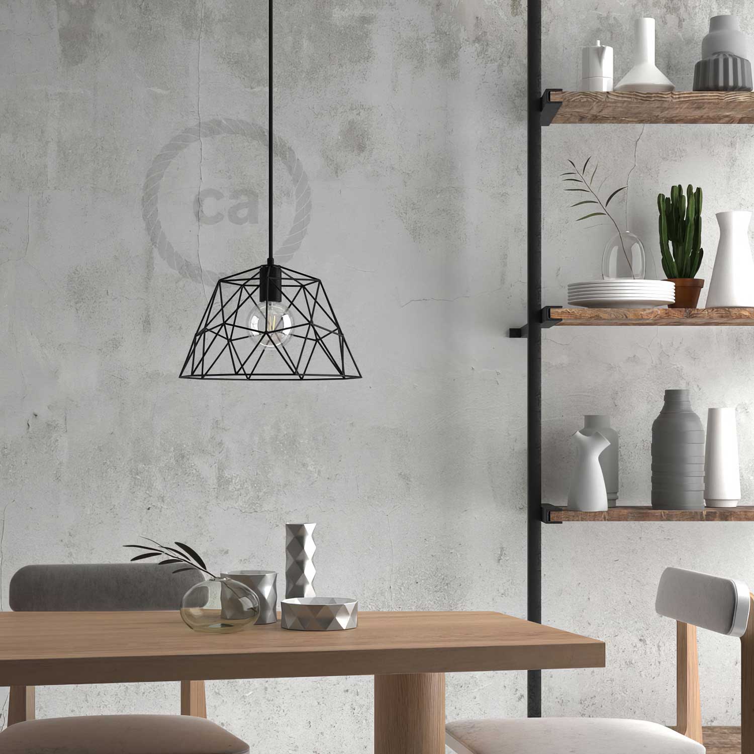 Komplette Pendelleuchte mit Textilkabel, Dome-Schirm und Metallfinish – Schwarz - Image 3