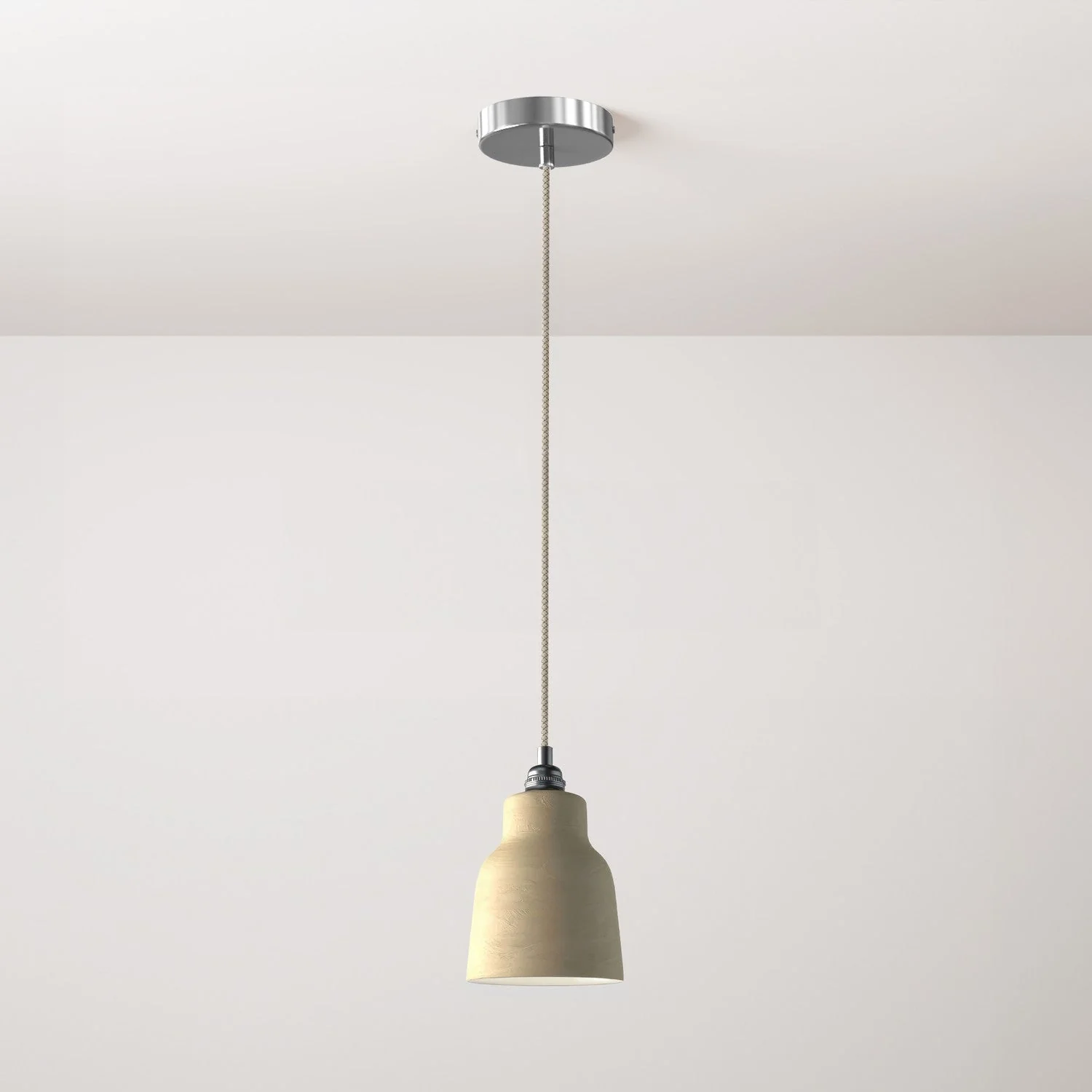 Hängelampe komplett mit Textilkabel, Vaso-Lampenschirm aus Keramik und Metallteilen – Gestreiftes Taupe