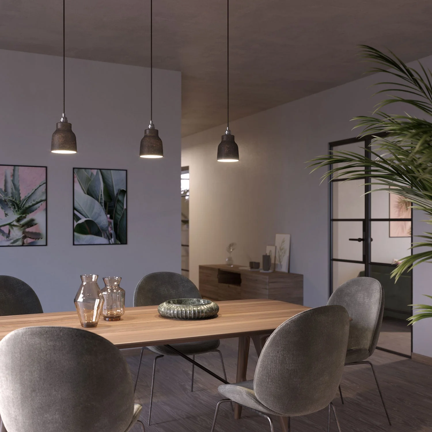 Hängeleuchte mit Textilkabel, Keramikschirm Vaso und Metallfinishs – Corten-Effekt - Image 2