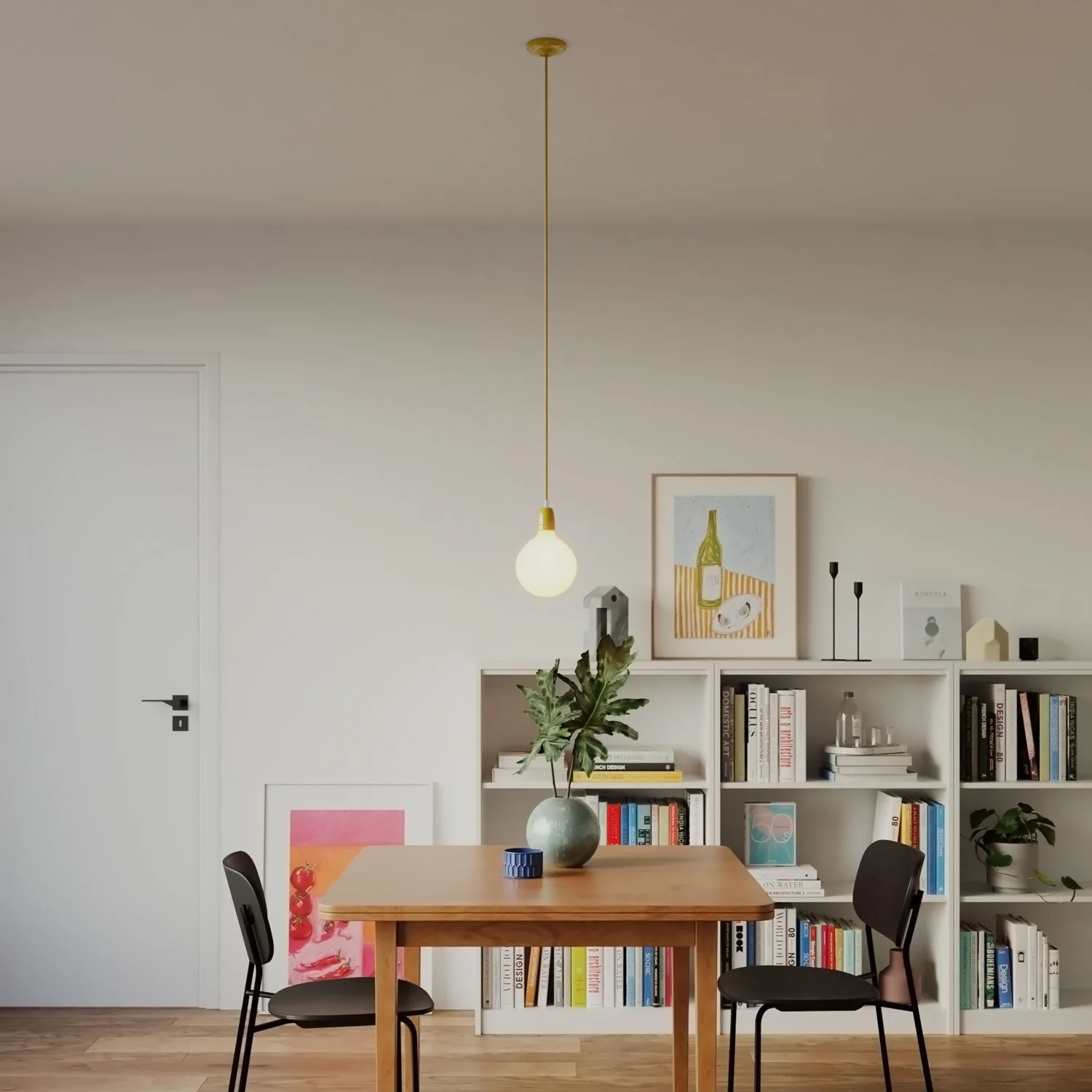 Pendelleuchte mit Textilkabel und farbigen Porzellan-Details – Gelb - Image 2