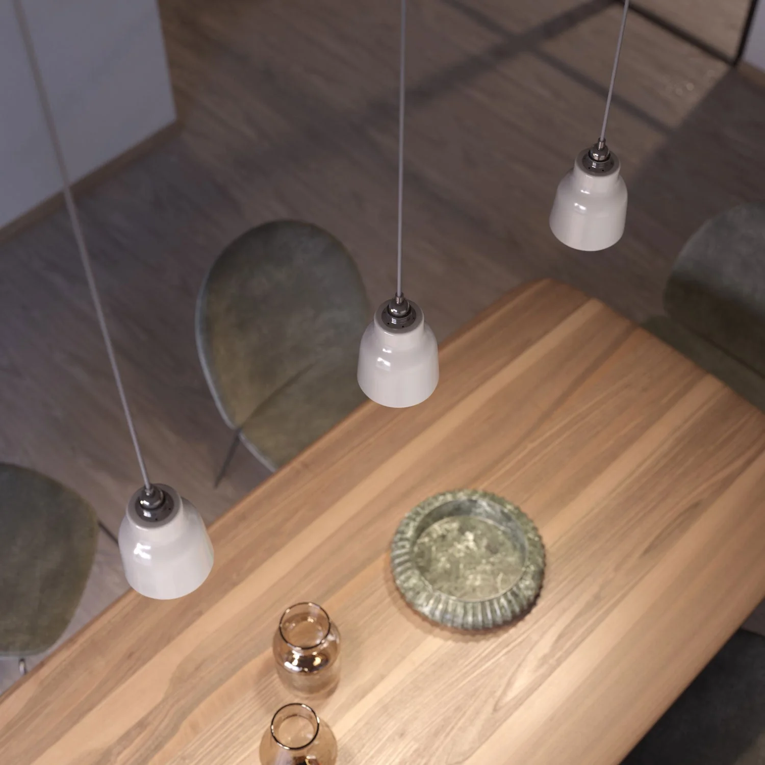 Pendelleuchte komplett mit Textilkabel, Vasen-Lampenschirm aus Keramik und Metallelementen – Glänzend Weiß - Image 3