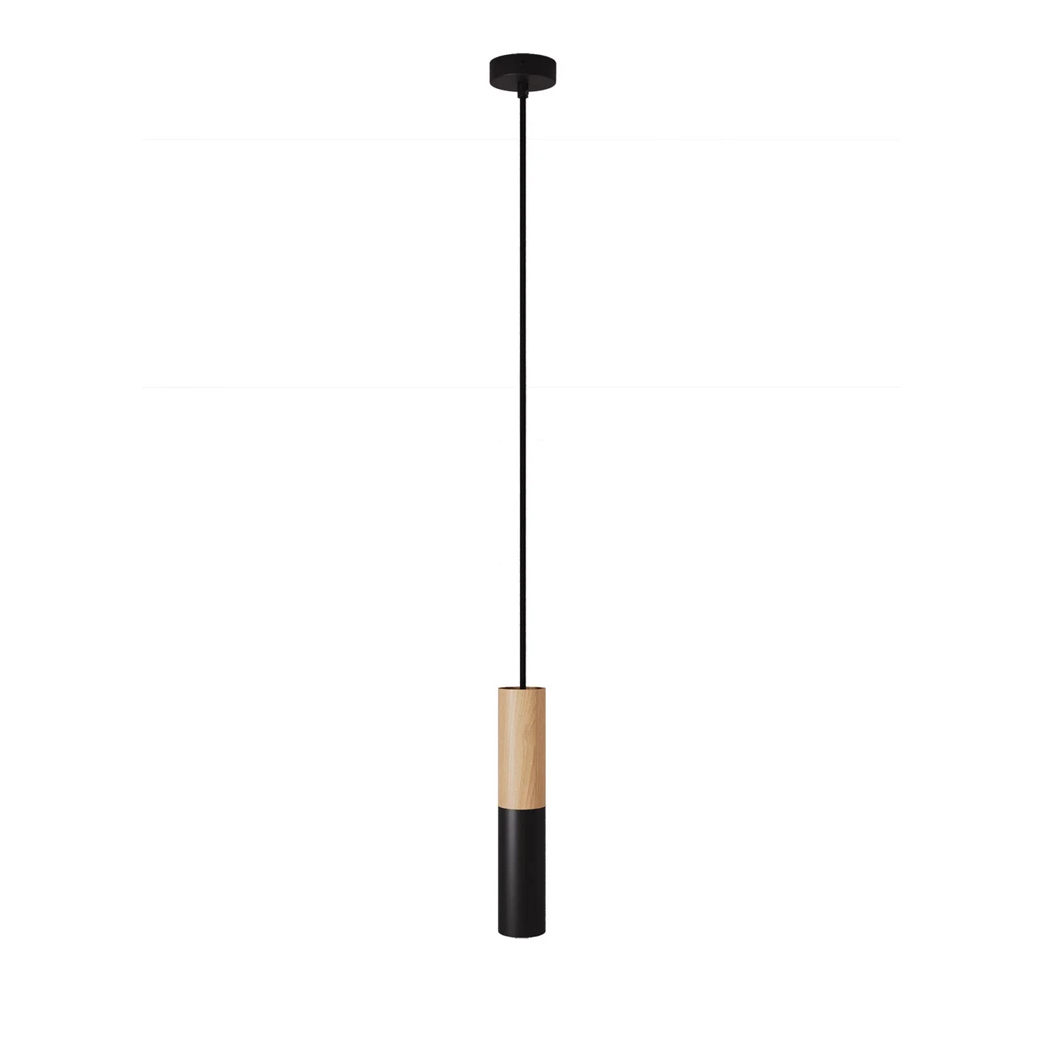 Pendelleuchte Made in Italy komplett mit Textilkabel und doppeltem Tub-E14-Lampenschirm aus Holz und Metall – Schwarz